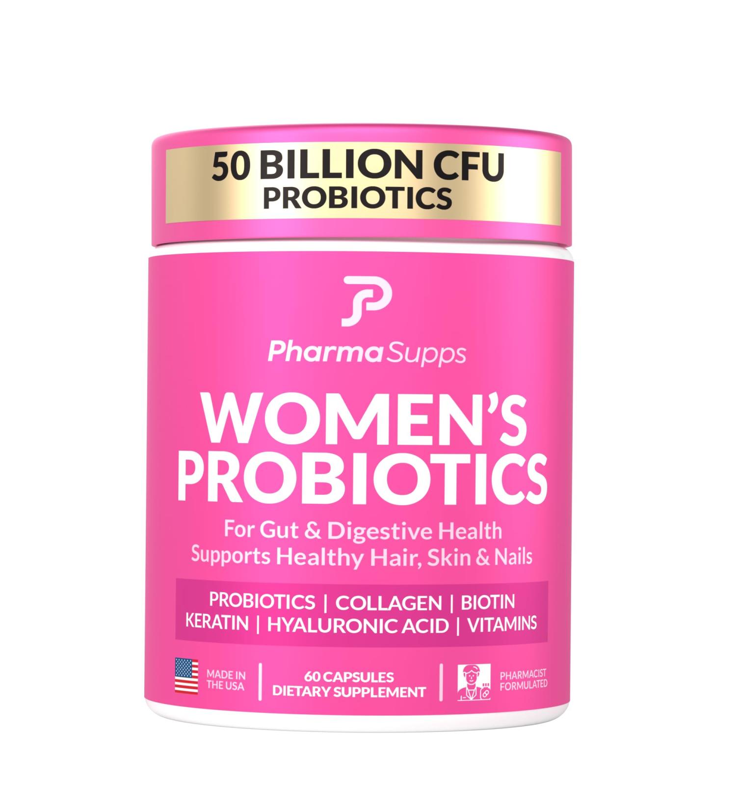 Advanced Women's Probiotics for Gut Health with Hair Skin & Nails Vitamins Support - 50 Billion CFU w/Collagen Biotin & Keratin - Probiotic Supplement for Digestive Health & Bloating Relief. 1 Pack (60 capsules) - Buy Online on GoSupps.com