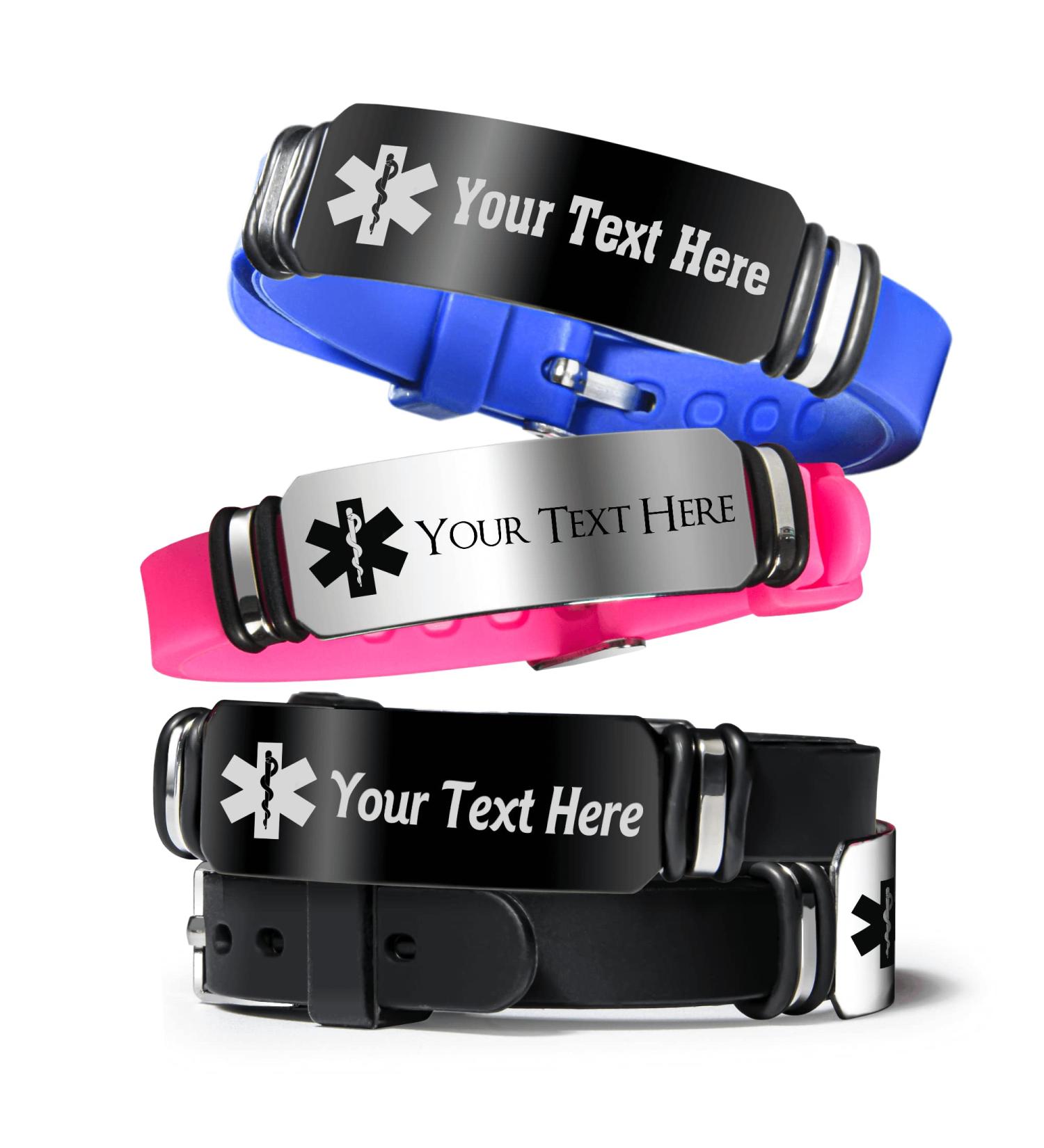 Caramel Sweet Life Adjustable Medical Alert Bracelet - Personalized for Men and Women in Black, Red, Pink, Blue - Buy Online on GoSupps.com