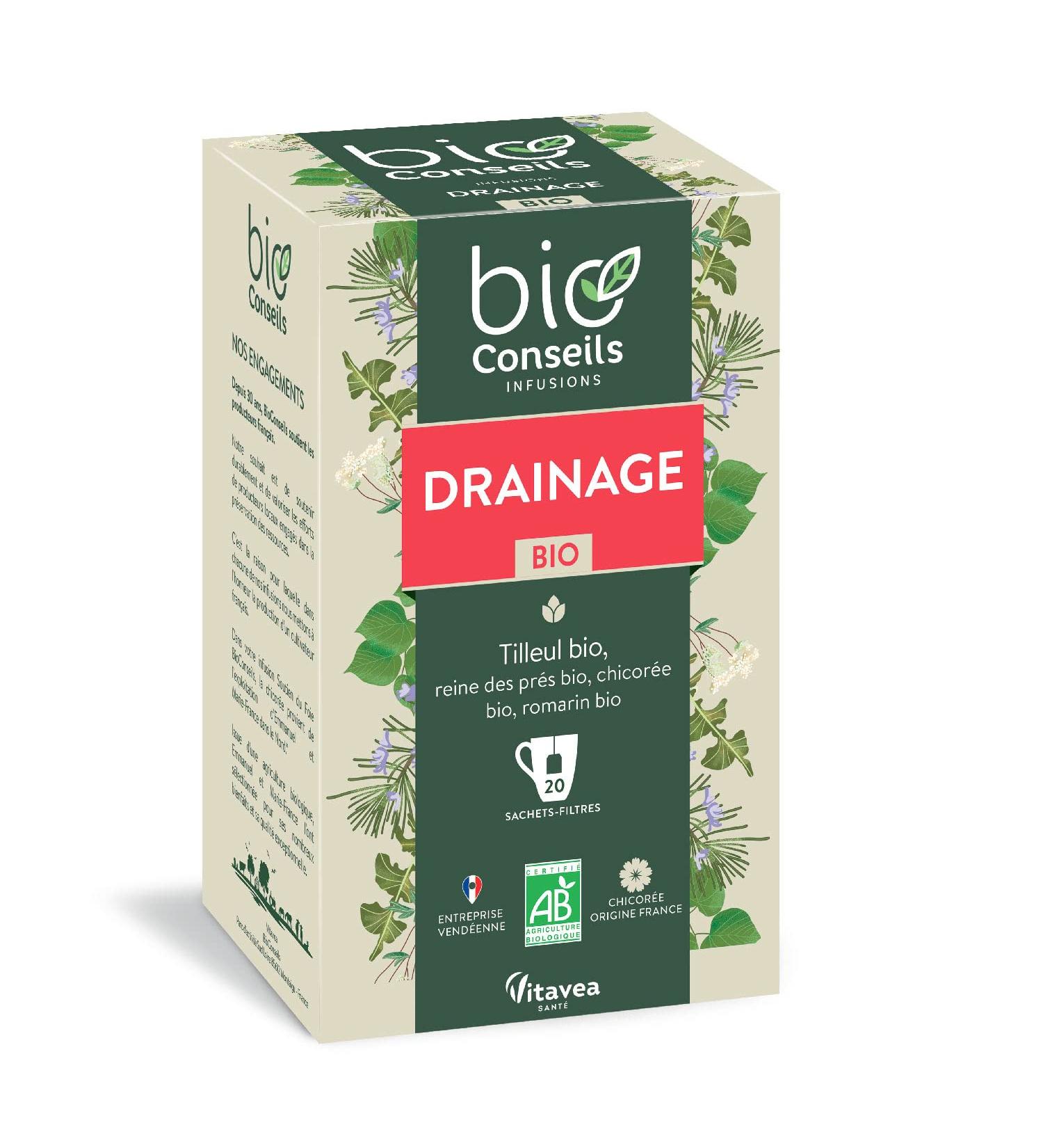 BioConseils - Infusion Bio Drainage Infusion Boissons Vertes - 20 sachets