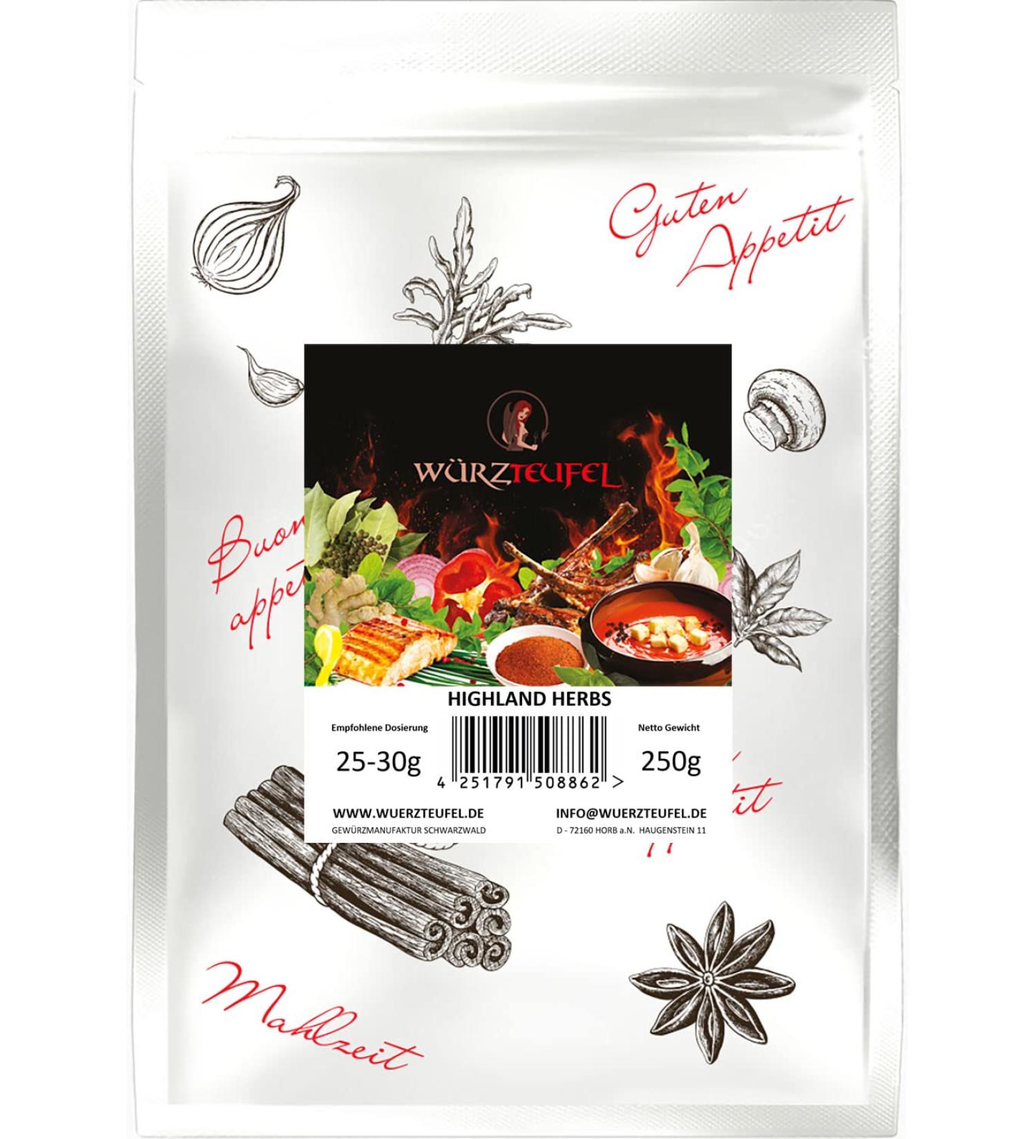 W rzteufel Highland Herbs Grill spices finest BBQ Gourmet grill herbs roast herb Grill herbs oriental style bag 250 g - Buy Online on GoSupps.com