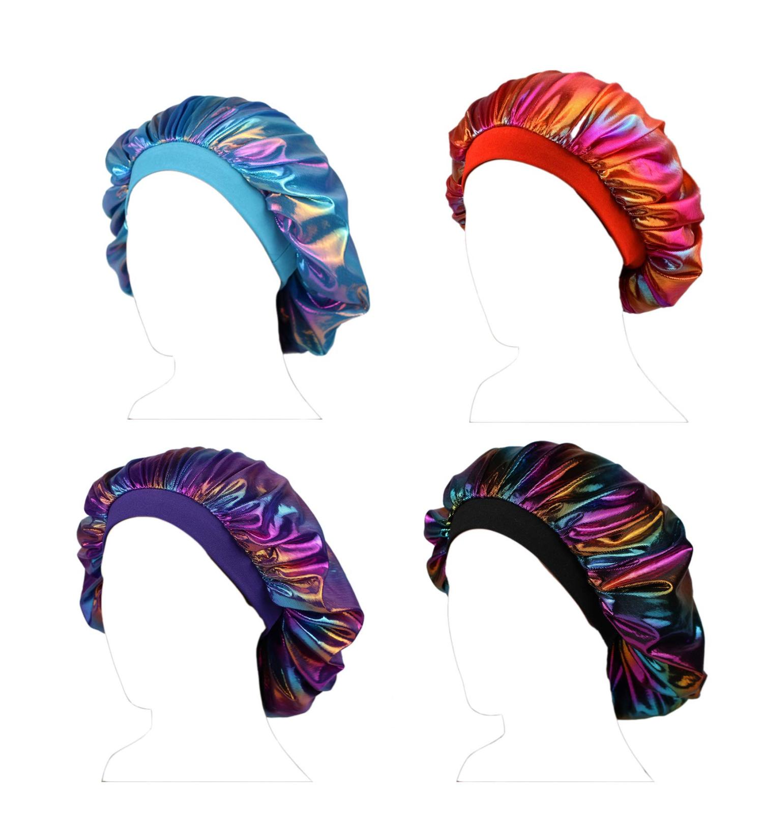 Deepth 4-Piece Satin Sleep Cap Set for Women & Girls | Holographic Soft Hair Turbans - Buy Online on GoSupps.com