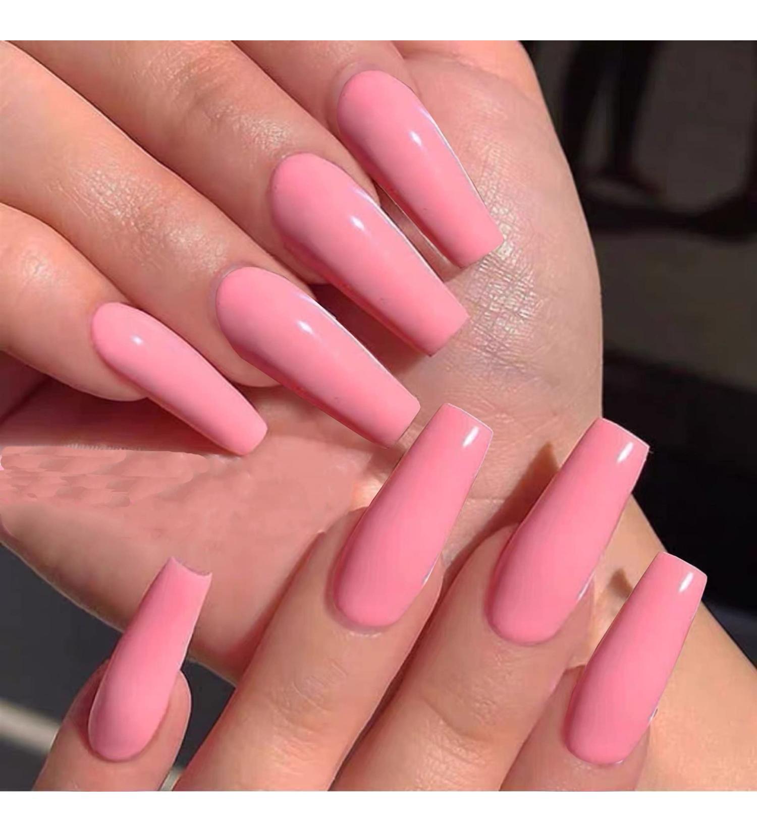 Brishow Long Ballerina False Nails - Pink Acrylic Press-On Nails | 24-Piece Full Cover Set for Women & Girls - International Shipping Available - Buy Online on GoSupps.com