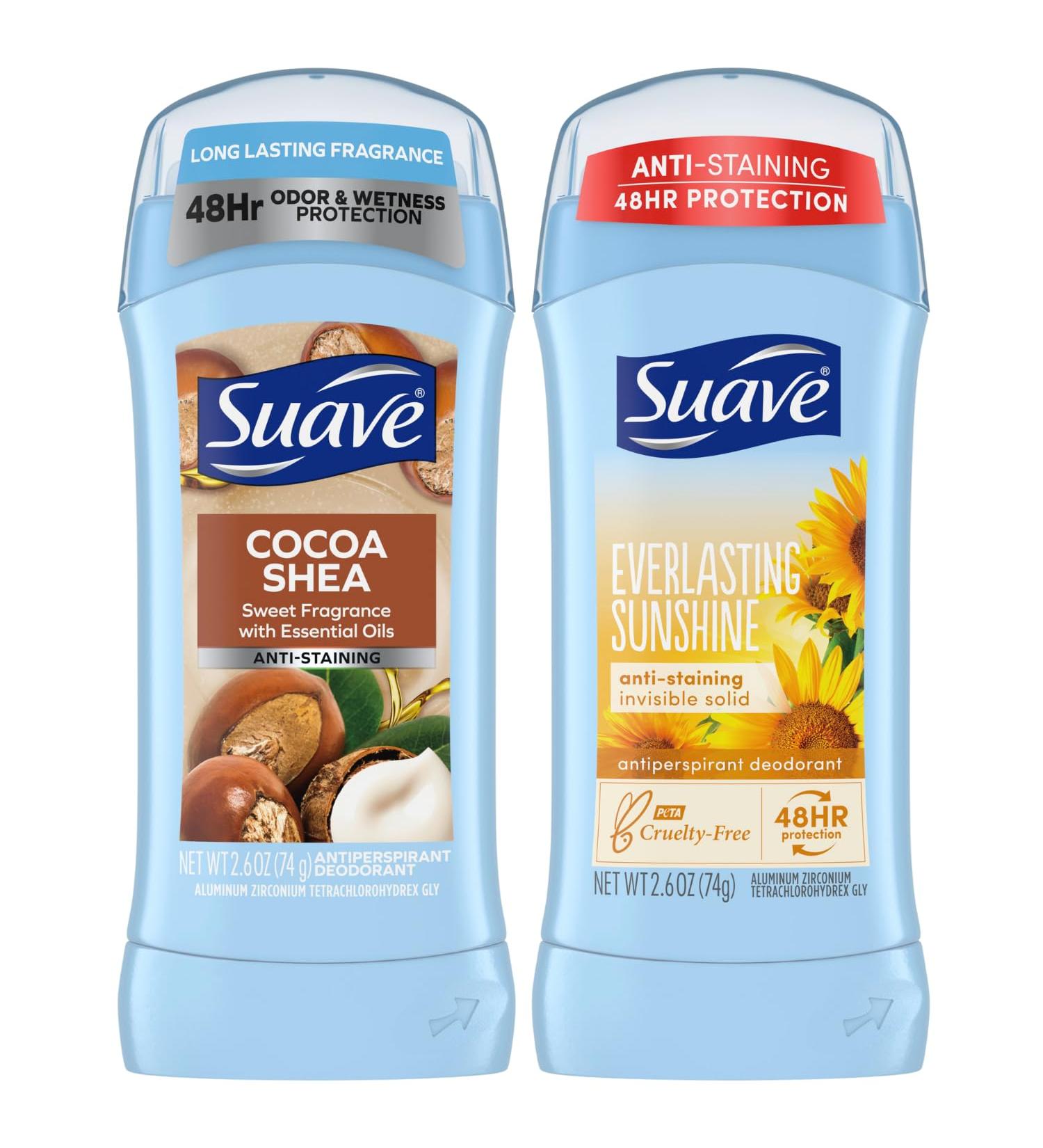 Suave Women s Deodorant Antiperspirant Variety Pack Everlasting Sunshine & Cocoa Butter 48H Protection Anti-Staining 2.6 Oz (2 Piece Set) - Shop Internationally - Buy Online on GoSupps.com