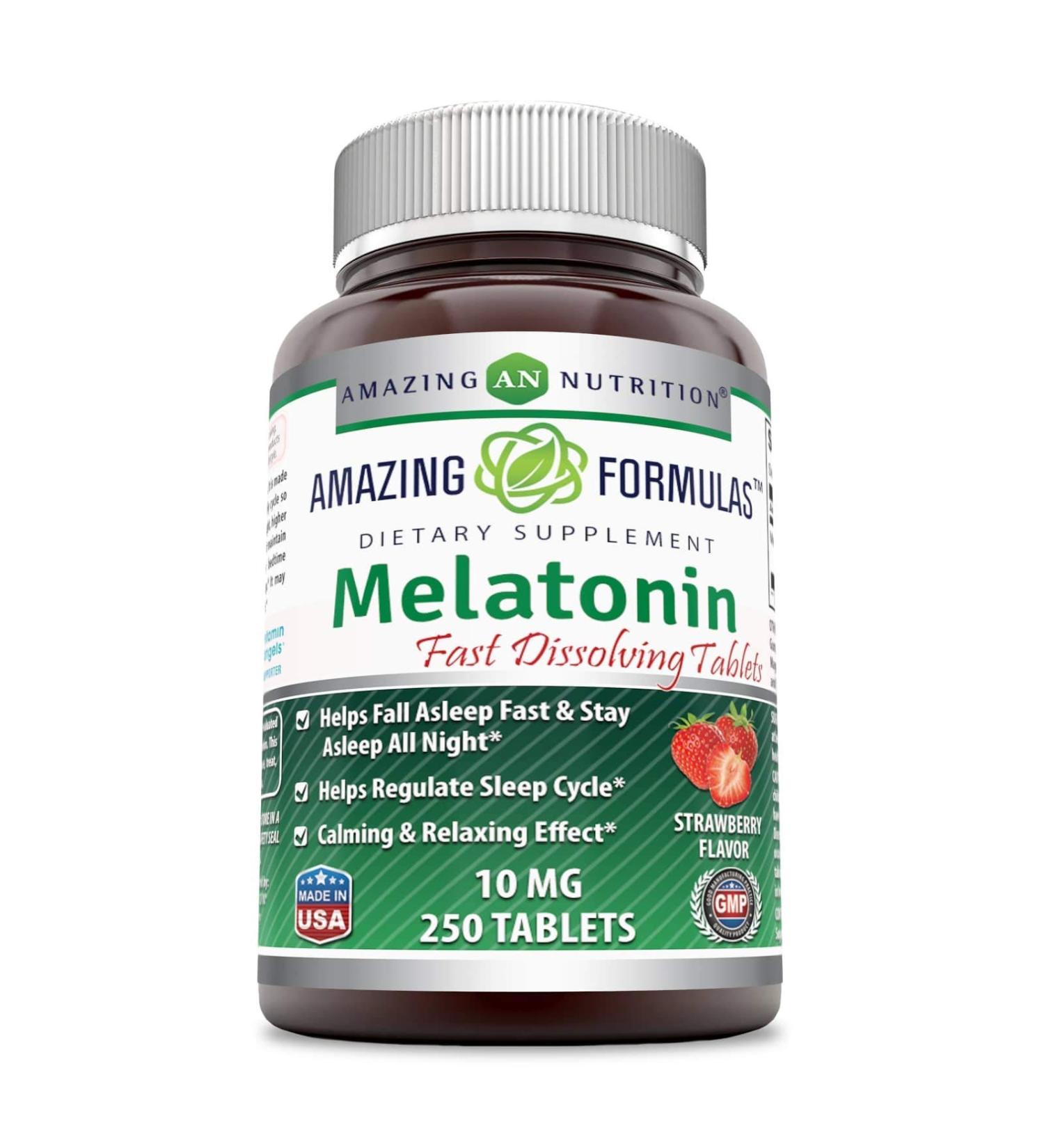 Melatonin 10mg Quick Dissolve Tablets - Strawberry Flavor - Sleep Aid for Fast Asleep & All Night Rest - 250 Count - Buy Online on GoSupps.com