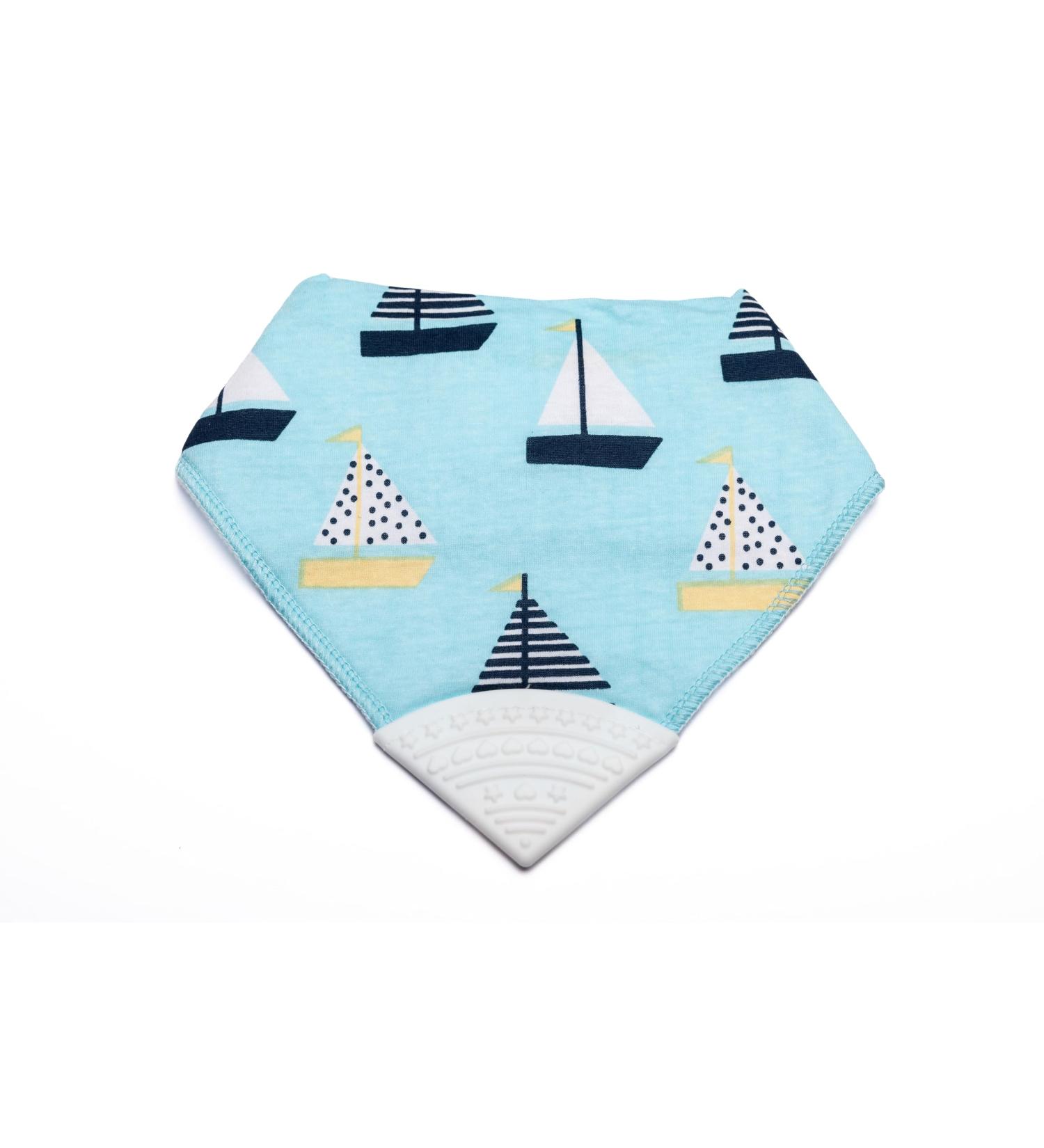 V&D HOME Baby Dribble Bib with Teether | BPA Free & Phthalate Free Teething Bib for 0-18 Month Babies | Bandana Style Boats Design - Buy Online on GoSupps.com