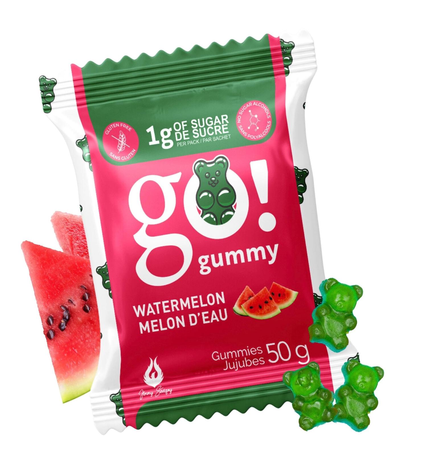 GoGummy Low Sugar (1g) Gummy Bears by Jimmy Sevigny | Watermelon Fruity Gummies | High Fiber No Sugar Alcohols Gluten Free | Pack of 12 x 50g Bags - Buy Online on GoSupps.com