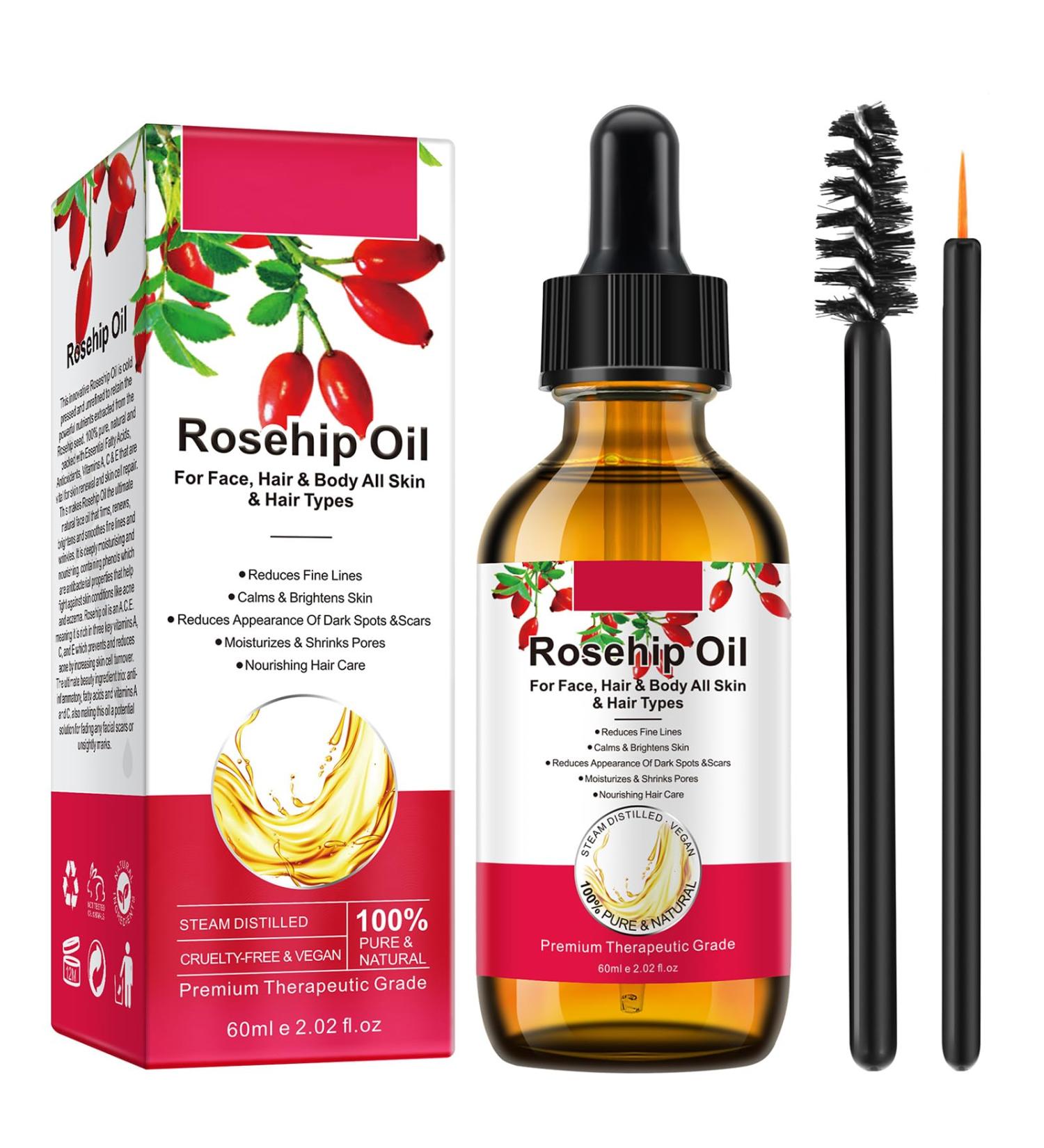 Rosehip Oil 60 ml for Face Care Anti-Aging Skin Scars and Stretch Marks Hair Moisturizes Body Skin Cold Pressed Skin Pure and Natural Moisturizing and Nourishing - Buy Online on GoSupps.com