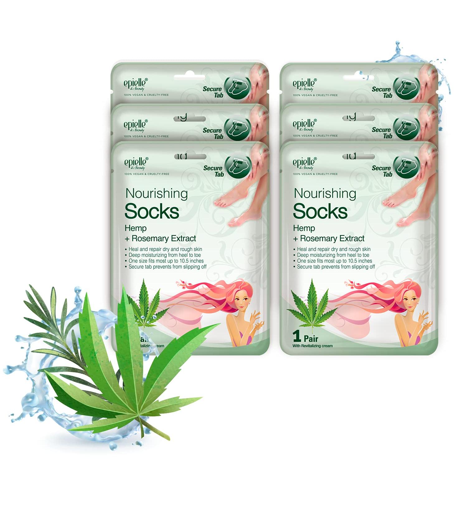 Epielle Nourishing Foot Masks - Hemp + Rosemary Extract (6pk) | Deep Moisturizing, Vegan & Cruelty-Free Socks | Beauty & Skincare Gifts, Party Favors, Stocking Stuffers - Buy Online on GoSupps.com