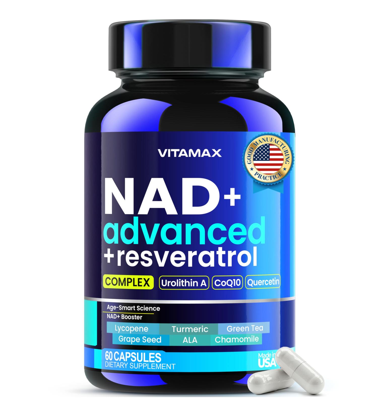 Liposomal NAD+ Supplement Extra Strength | Urolithin A Resveratrol CoQ10 - Women & Men - ALA Green Tea Quercetin Lycopene | High Purity Energy & Regeneration - Made in USA 60ct - Buy Online on GoSupps.com
