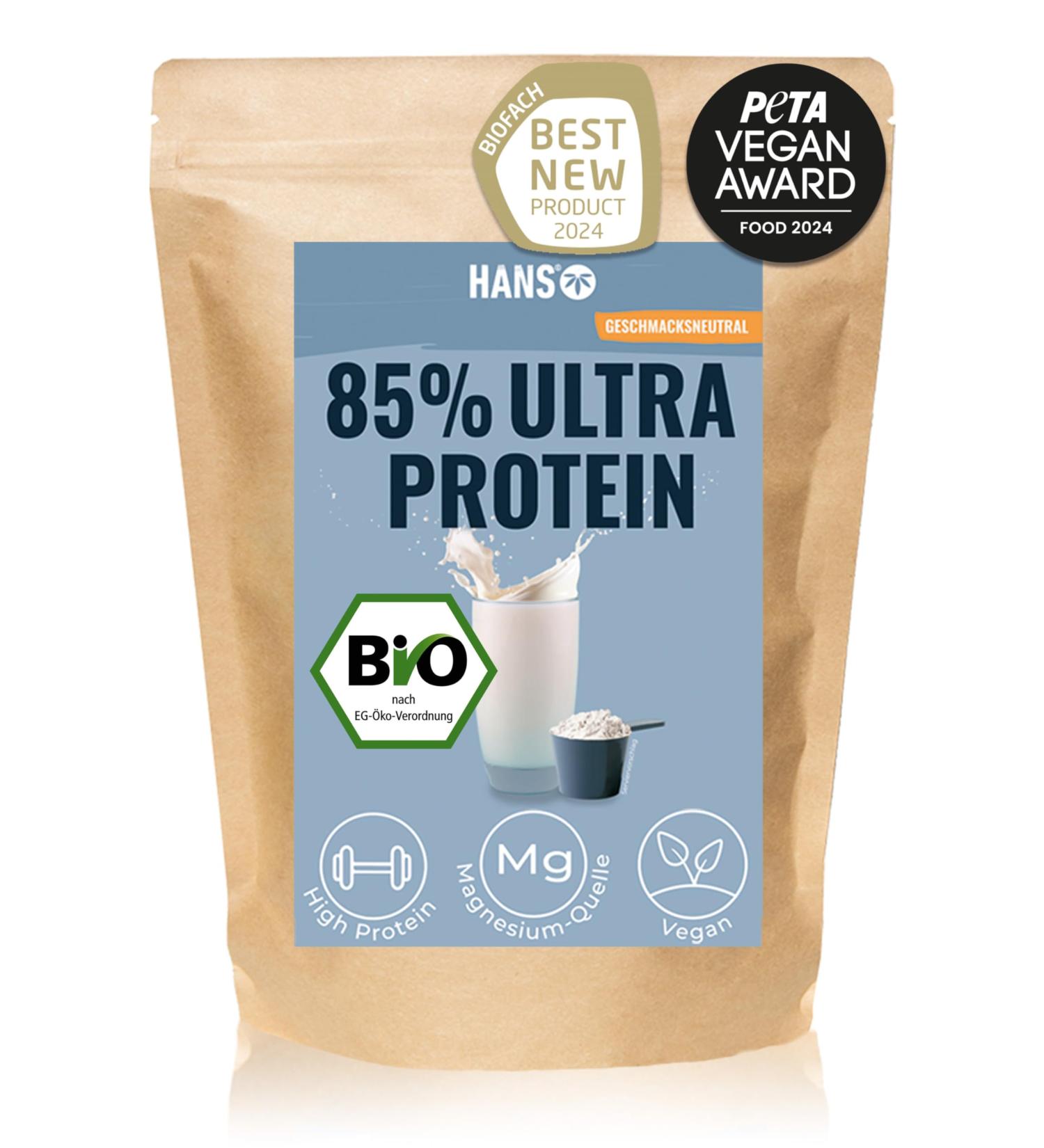 Ultra Protein Powder - 85% Vegan Protein for Muscle Building | Raw Food Quality | 1000g | Pea Rice & Hemp Protein Sweeteners - Buy Online on GoSupps.com