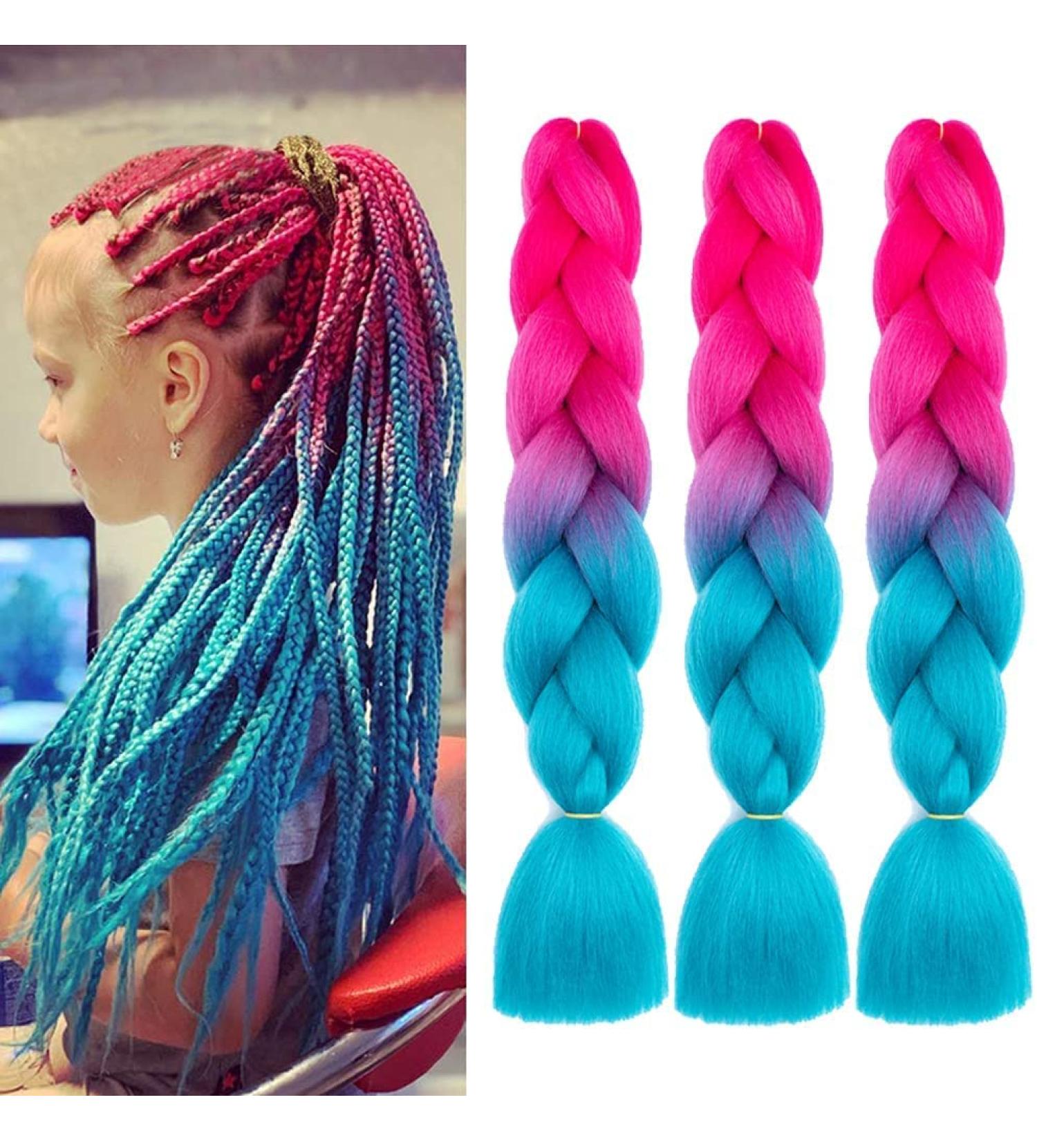 Fanfyfyu Ombre Braiding Hair - 3 Pack Kanekalon Jumbo Braid Extensions | 24 Inch Synthetic Hair for Box Braids (Peach-Marineblau) - Buy Online on GoSupps.com