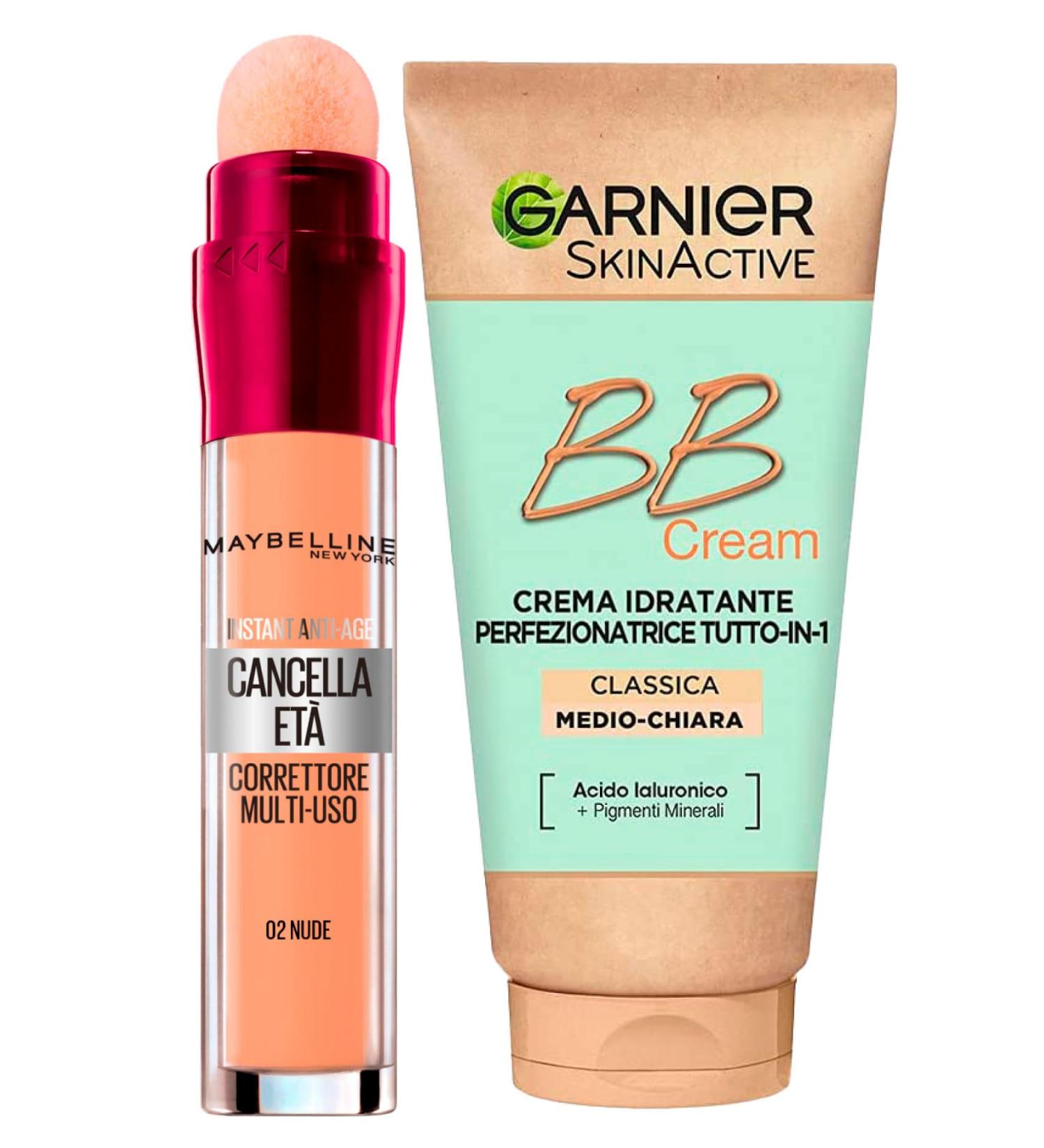 Garnier SkinActive BB Cream Perfecting Face Moisturizer All in 1 SPF25 Medium Light Shade + Anti-Aging Liquid Concealer - Color 02 Nude with Sponge Applicator - Buy Online on GoSupps.com