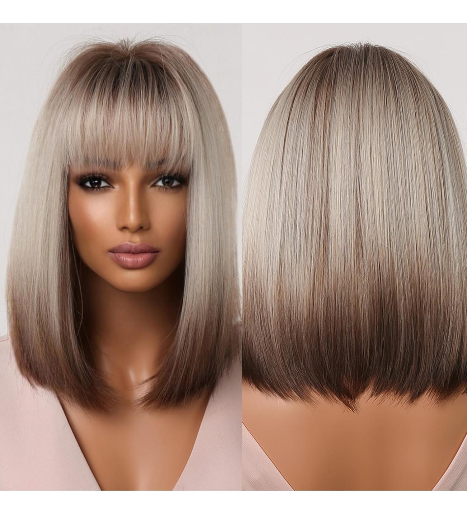 Shop Testar Ombre Blonde Brown Wig - 14 Straight Soft Bob with Dark Roots | Heat-Resistant Synthetic Hair for Women - Buy Online on GoSupps.com