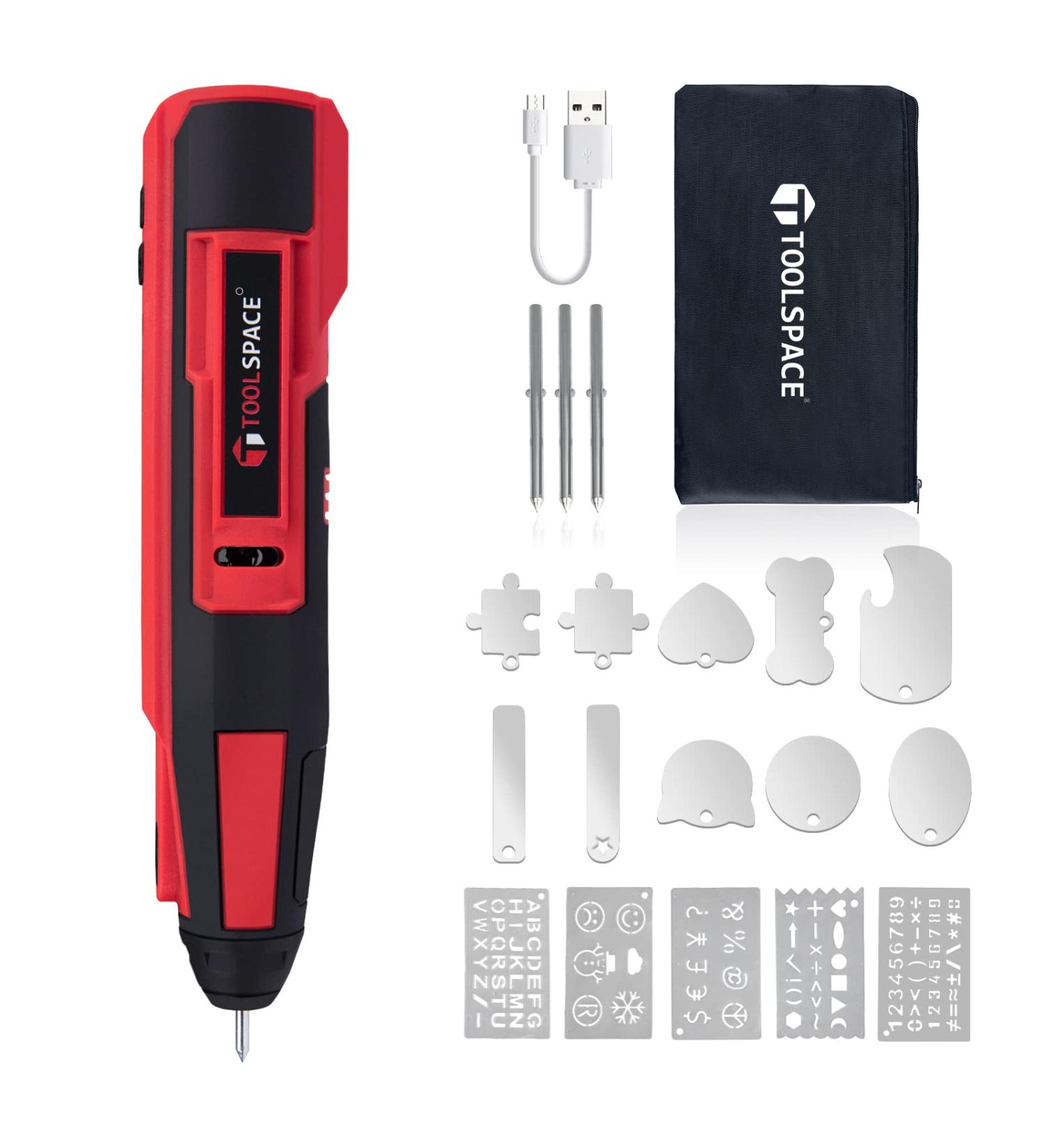 TOOLSPACE Cordless Engraving Pen Kit - USB Rechargeable Micro Electric Engraver for Metal, Glass, Jewelry - Mini DIY Tool for Detail Engraving - Buy Online on GoSupps.com