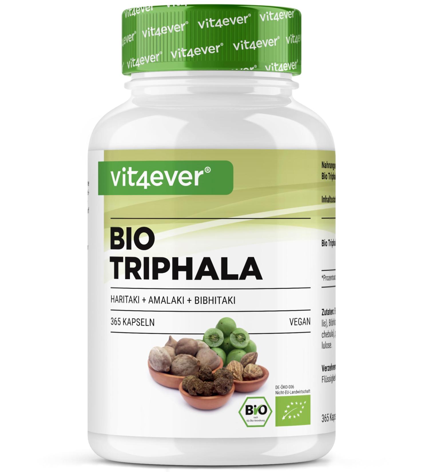 VitaminVersand24 DE Organic Triphala High dose with 2000 mg 500 mg per capsule 365 capsules Triphala powder from India Haritaki Amalaki Bibhitaki Without additives Vegan 500g - Buy Online on GoSupps.com