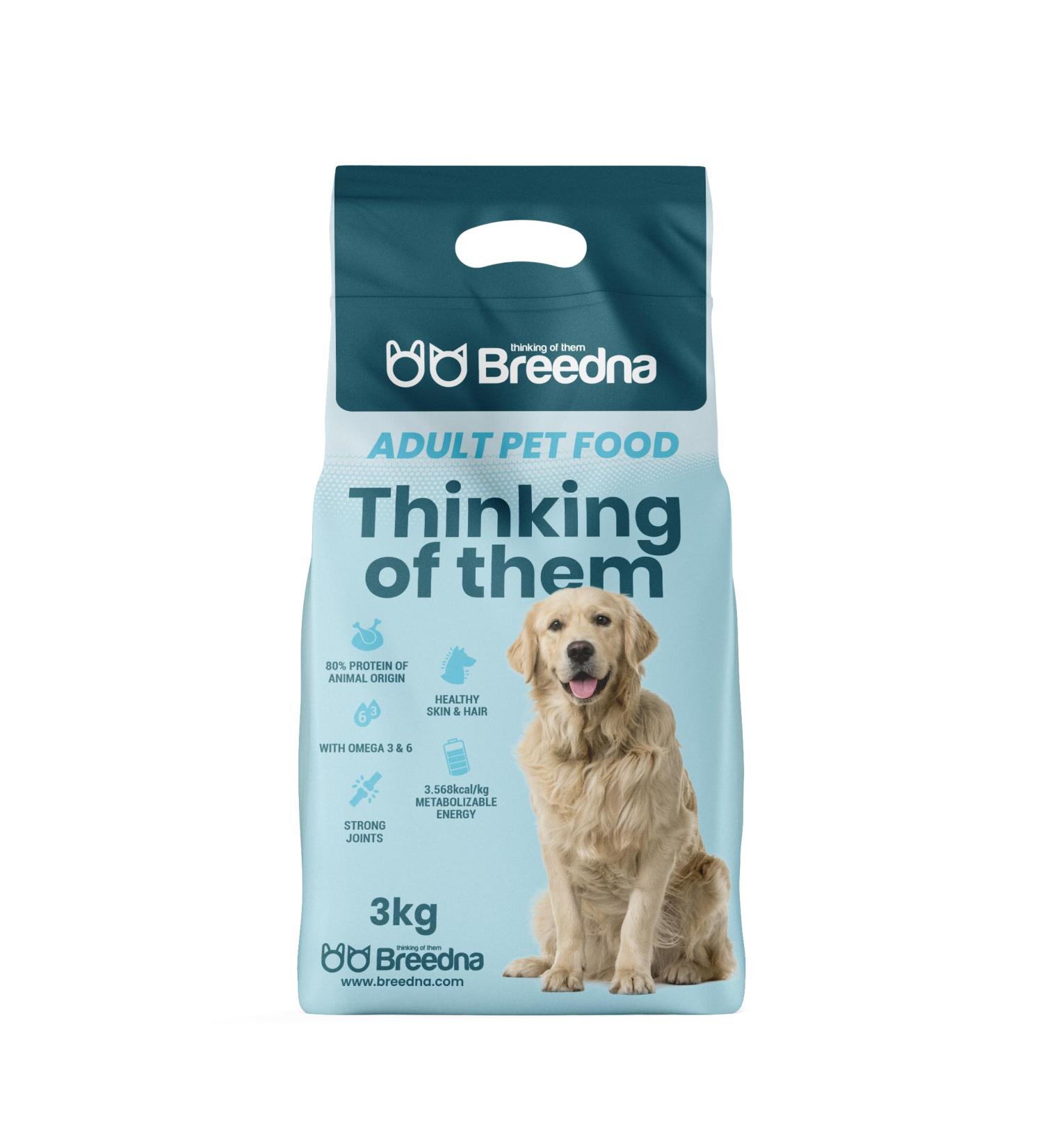 BREEDNA - Adult Premium 3kg | Dry Food for Adult Dogs with Dehydrated Chicken | with 80% Animal Protein and Omega 3 and 6 Fatty Acids | Ideal for Medium/High Physical Activity - Buy Online on GoSupps.com