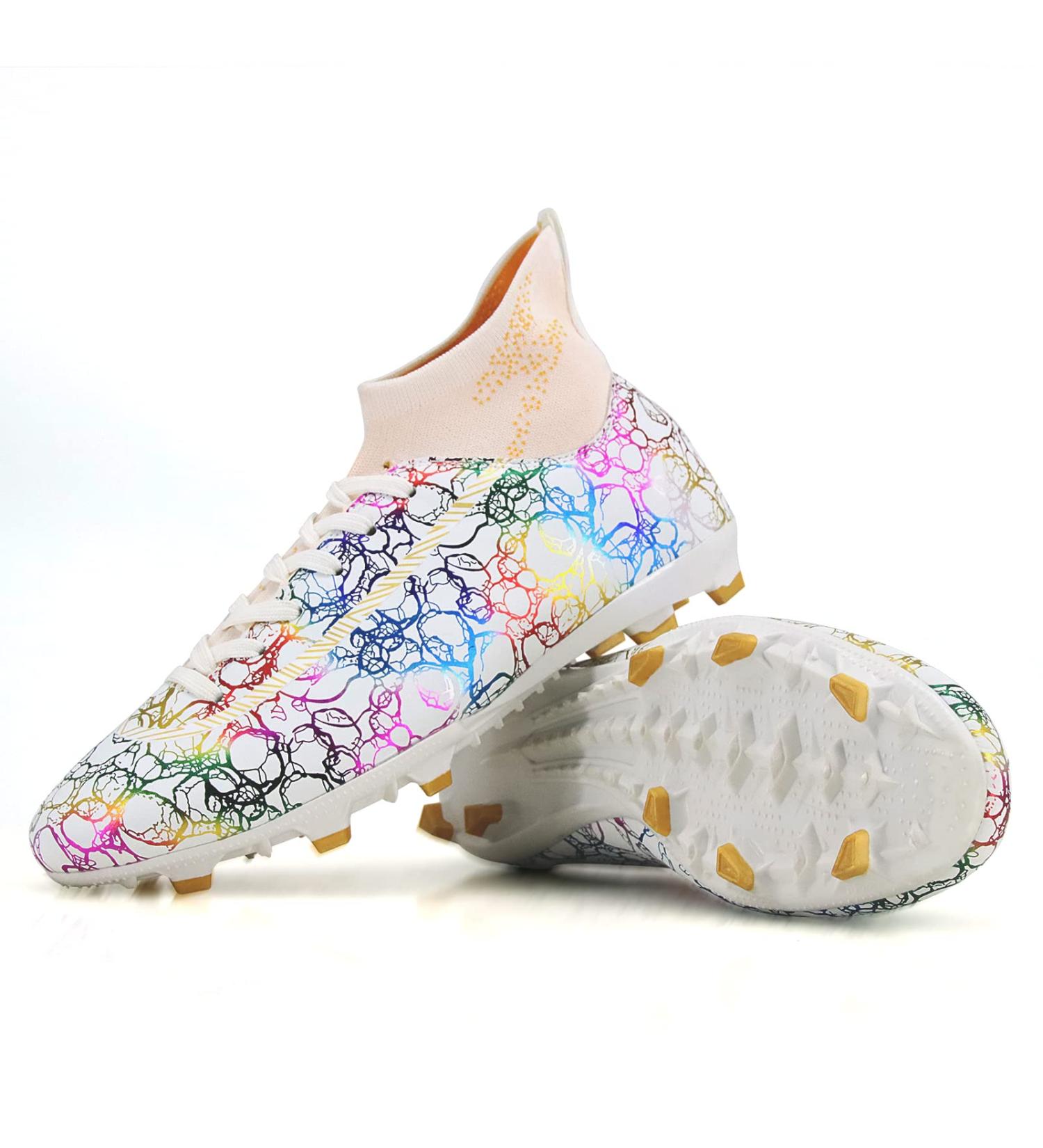 Juzecx Men's and Women's High-Top Soccer Cleats - Firm Ground Non-Slip Shoes (White, Size 9 Women/8 Men) - Buy Online on GoSupps.com