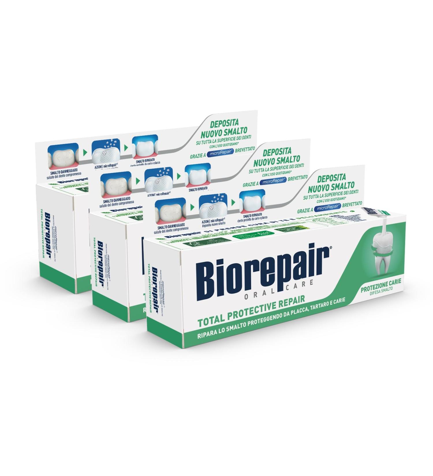  Biorepair Biorepair Total Protective Repair Toothpaste Repairs enamel anti-cavity anti-plaque fresh breath fluoride-free 3 x 75ml boxes - Buy Online on GoSupps.com