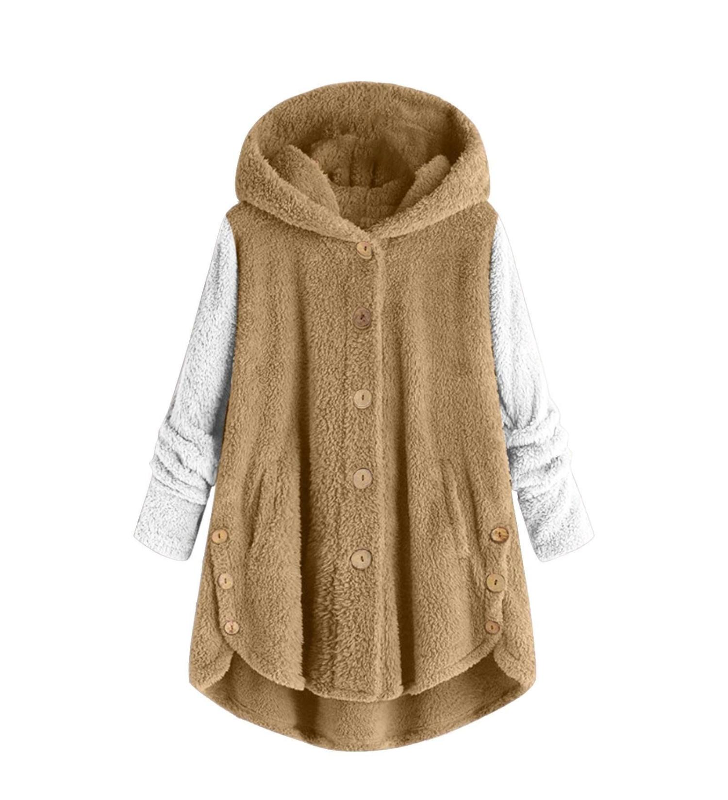 Buy Hanxiulin Oversized Plush Jacket for Women - Warm Hooded Fleece Mantel & Quilted Autumn Winter Coat in XXL Khaki - Buy Online on GoSupps.com