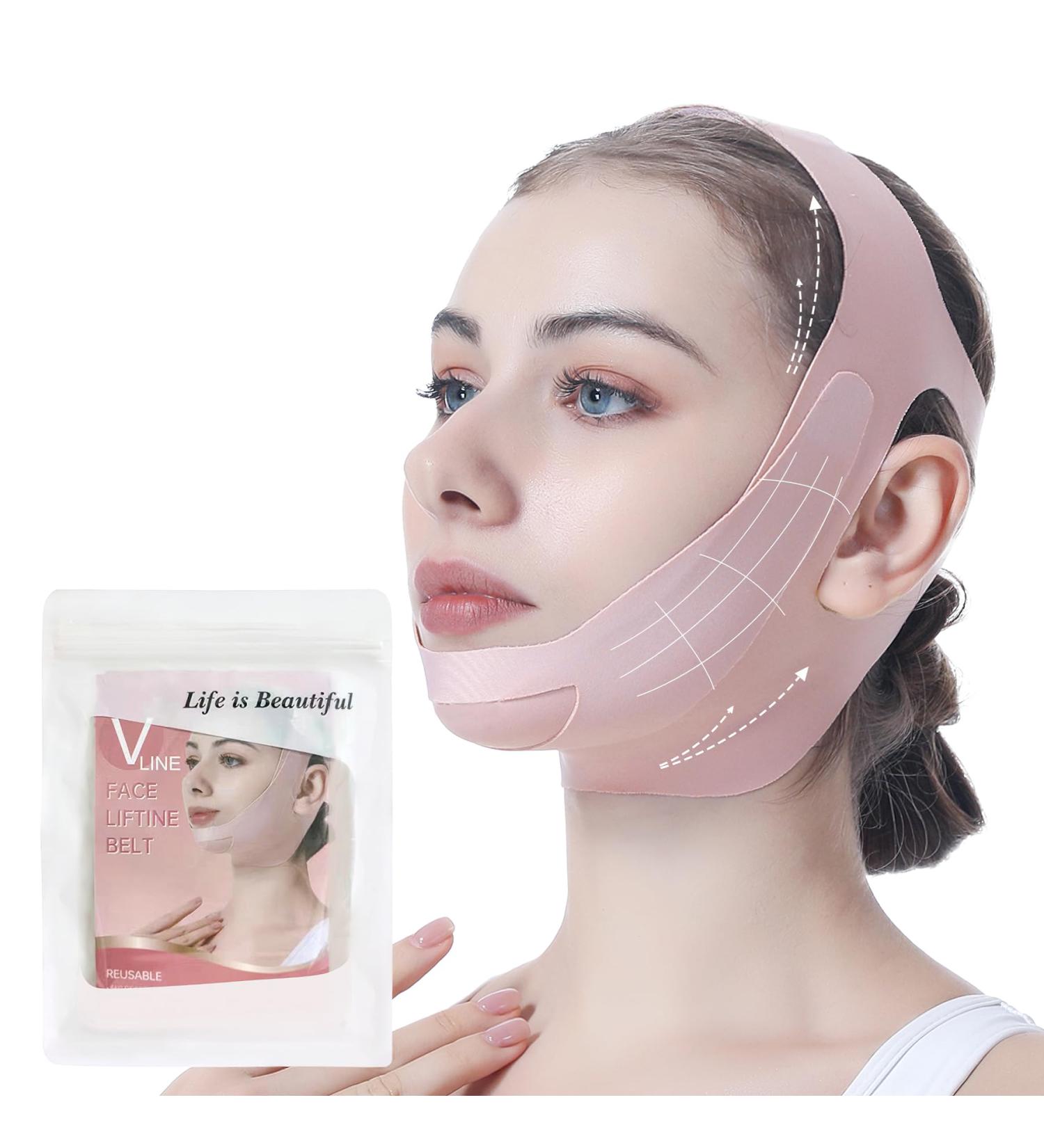 Facial Lifting Belt - Double Lift Soothing & Comfy Face Lift Strap | Breathable V Shaped Chin Up Band for Lifting & Shaping - Buy Online on GoSupps.com