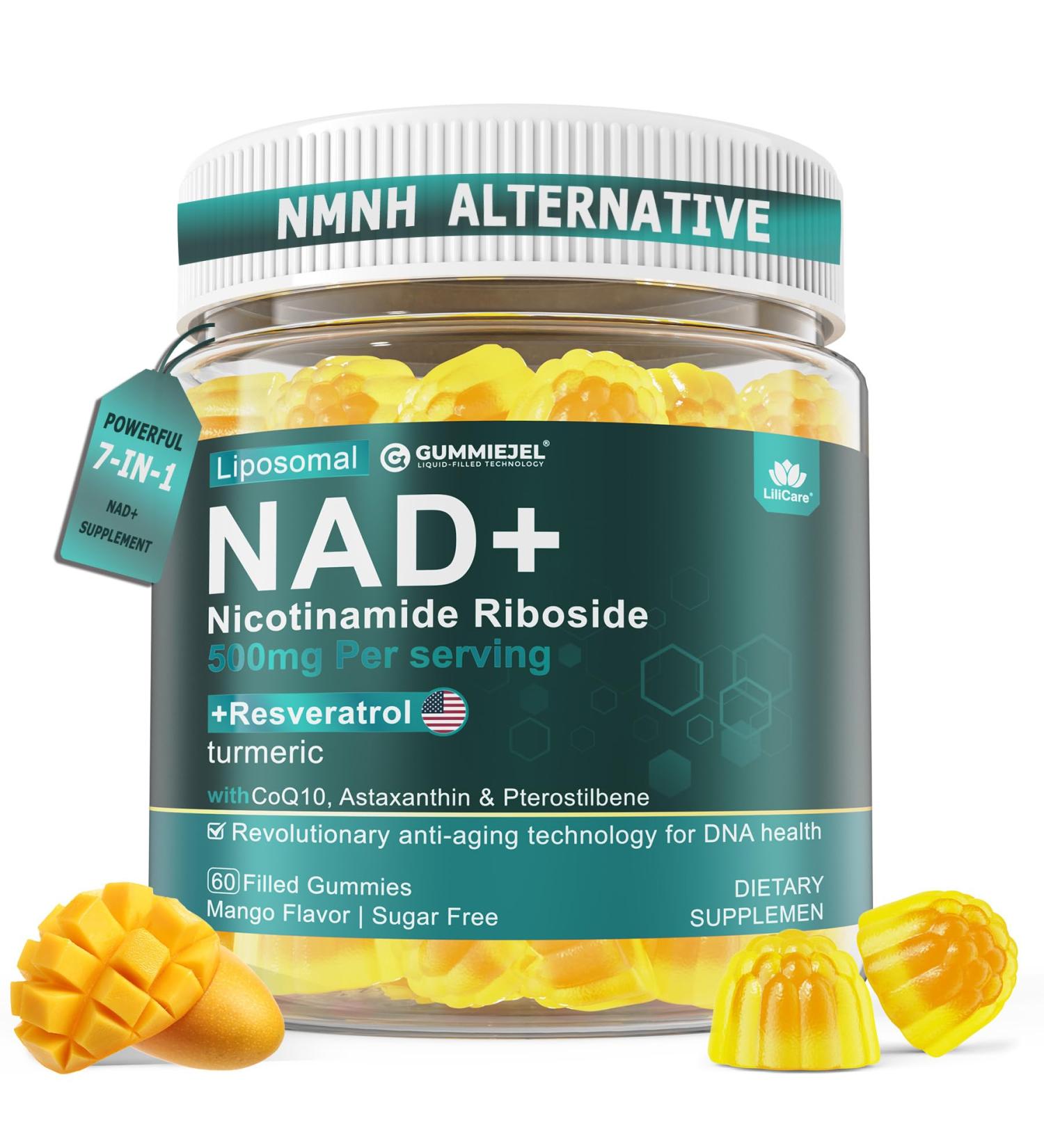 Liposomal NAD+ Resveratrol Supplement | Nicotinamide Riboside 1000mg, B3, CoQ10 | NMNH Supplement Alternative for Anti-Aging, Cellular Energy & Focus, NAD Plus for Women & Men, Sugar Free, 60cts - Buy Online on GoSupps.com