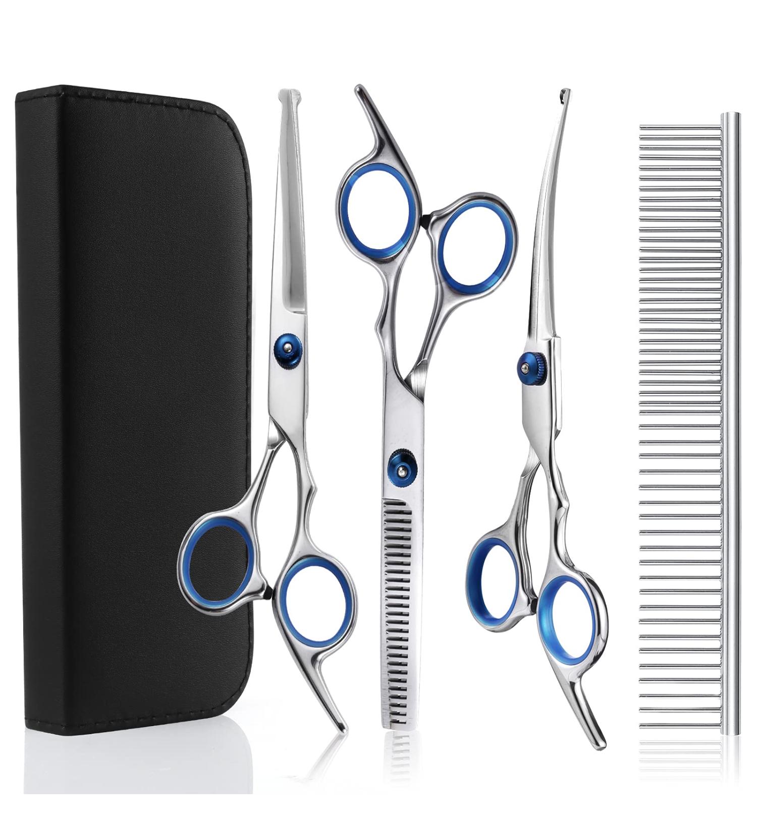 Liren Professional 4 in 1 Dog Grooming Scissors Set with Safety Round Tips - Sharp and Durable Shears for Dogs and Cats - Buy Online on GoSupps.com