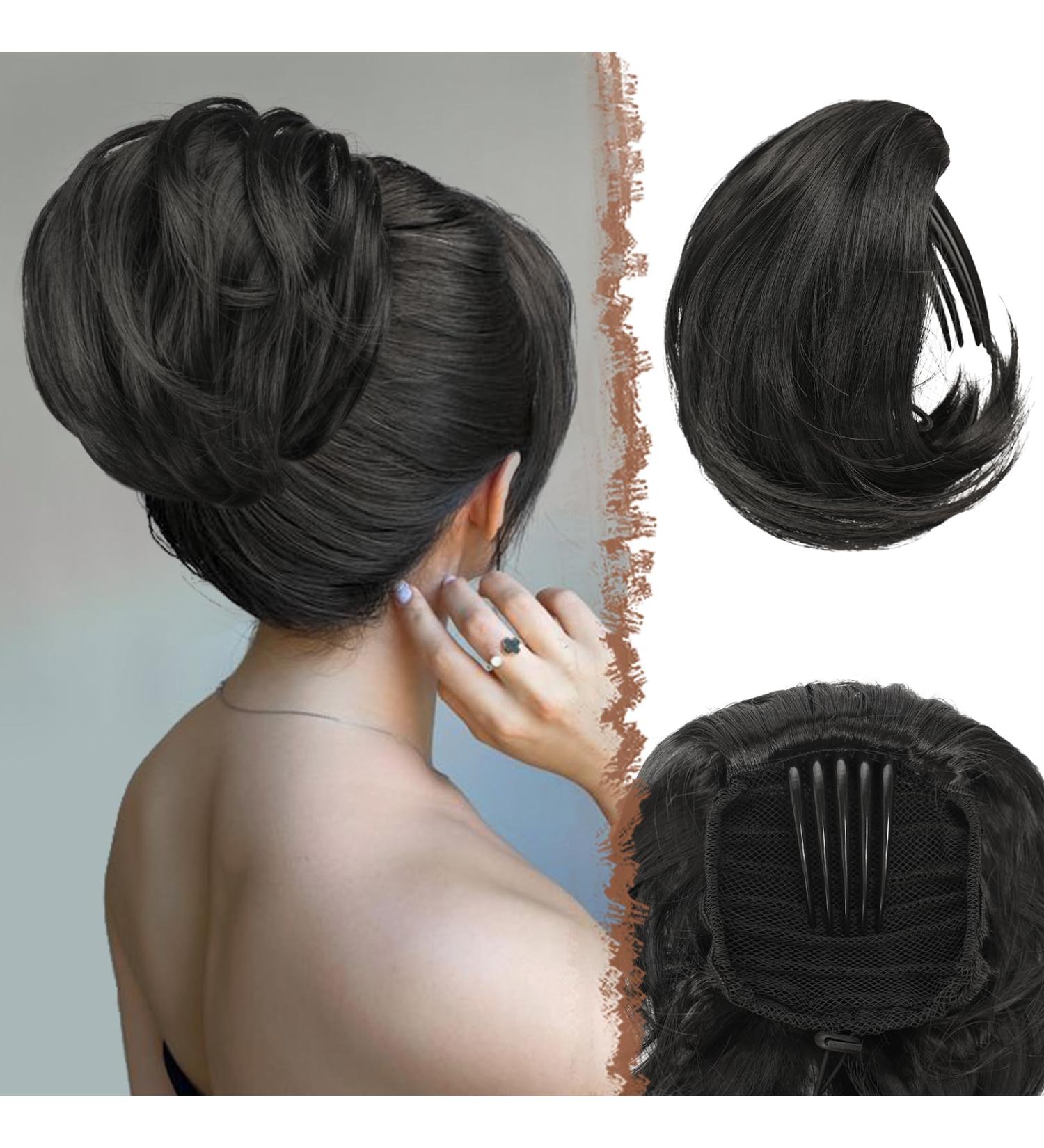 Feshfen Short Hair Part Dutt with Comb - Synthetic Hair Extensions for Women | Black Chignon & Hair Bun Accessories - Buy Online on GoSupps.com