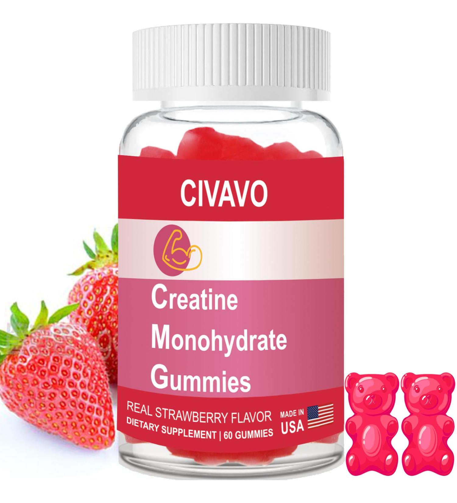 Buy Sugar-Free Vegan Creatine Monohydrate Gummies for Men & Women - Strawberry Flavor for Enhanced Strength & Muscle Growth - Buy Online on GoSupps.com