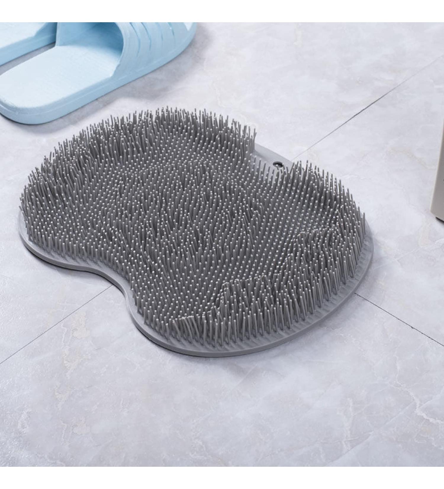 Silicone Shower Brush with Suction Cup | Back/Feet Scrubber for Shower | Exfoliating & Cleansing Tool for Wet/Dry Skin | Long Bristles for Easy Body Cleaning | 30x25cm (Gray) - Buy Online on GoSupps.com