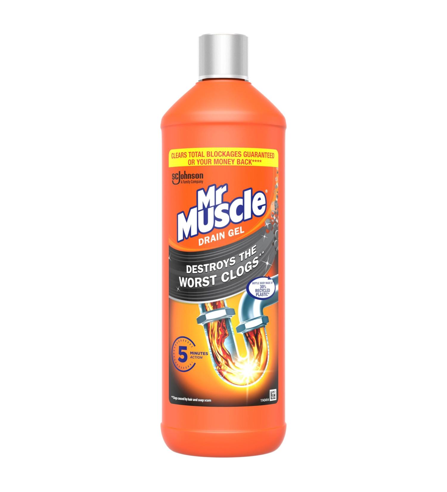 Mr Muscle Drain Unblocker Sink & Drain Cleaner Fast Acting Heavy Duty Drain Gel Dissolves Clogs Works 3x Better Than Bleach Safe for All Pipes 1L - Buy Online on GoSupps.com