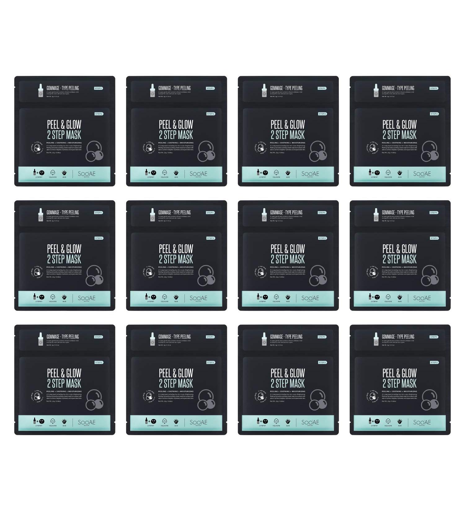 SooAe Peeling Gel & Hydrating Facial Mask - Peel & Glow 2-Step Biocellulose Mask Set (12 Count) - Revitalize & Hydrate Skin - Buy Online on GoSupps.com
