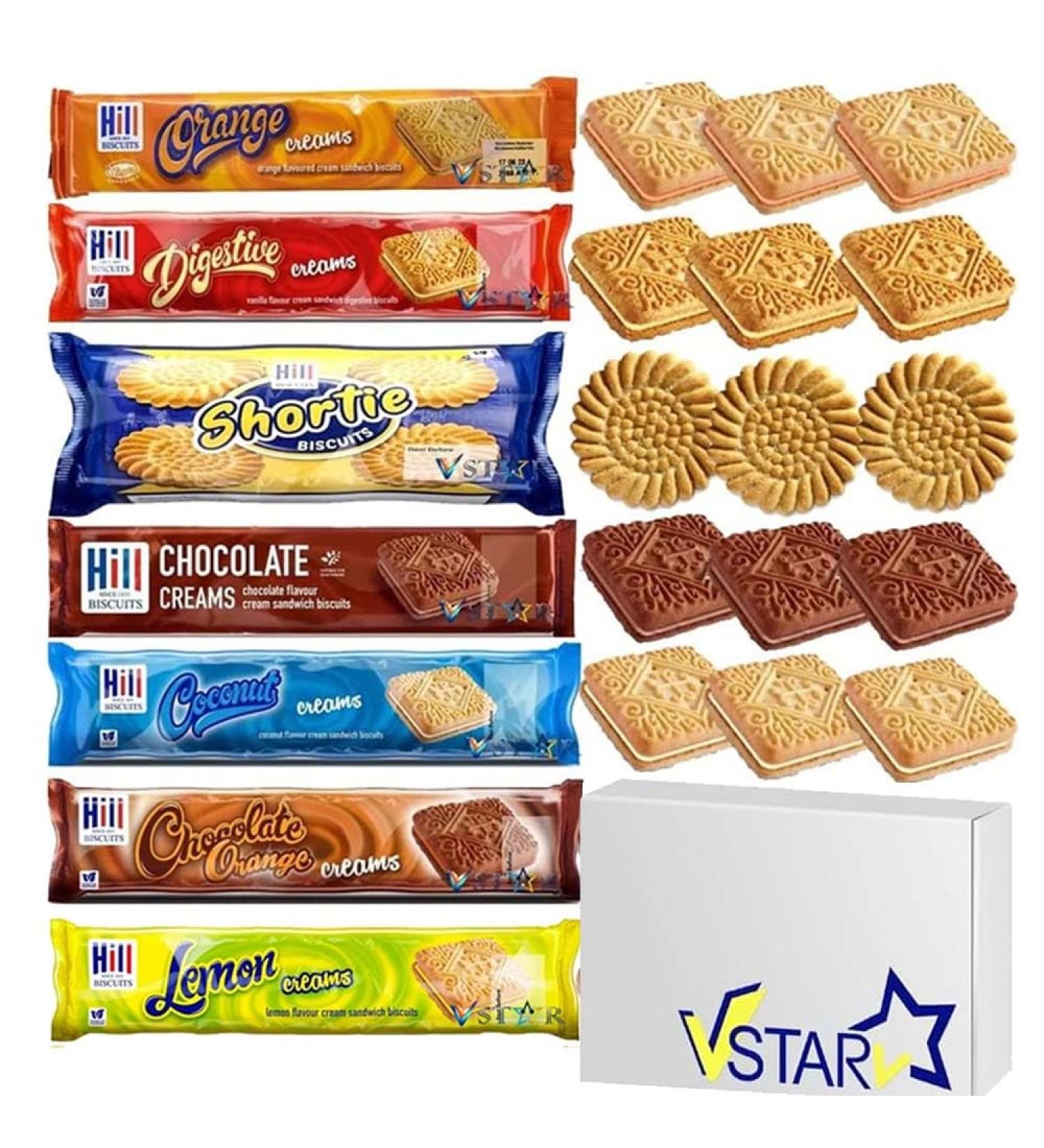 Hills Creams Biscuits 150g - 7 x Mixed Hills Orange Digestive Chocolate Coconut Plain Shorties Chocolate Orange Creams Biscuits - Buy Online on GoSupps.com