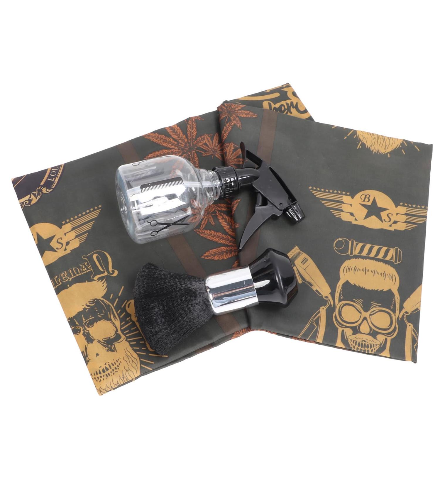 Hairdressing Cape Tool Set Transparent Water Sprayer Haircut Cape Set Nylon Neck Feather Duster Brush Complete Tool (Golden Print) - Buy Online on GoSupps.com