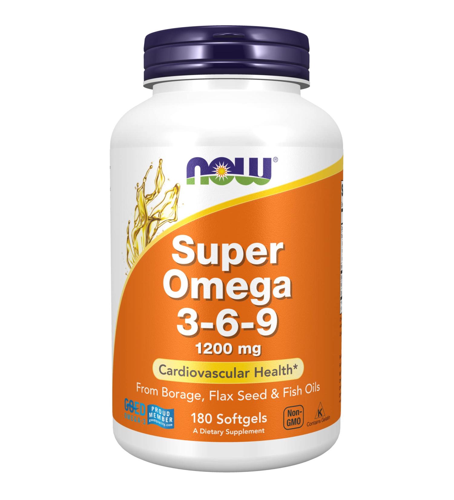 Now Supplements Super Omega 3-6-9 1200mg Softgels - Fish, Borage, Flax Seed Oils - 180 Count - Buy Online on GoSupps.com