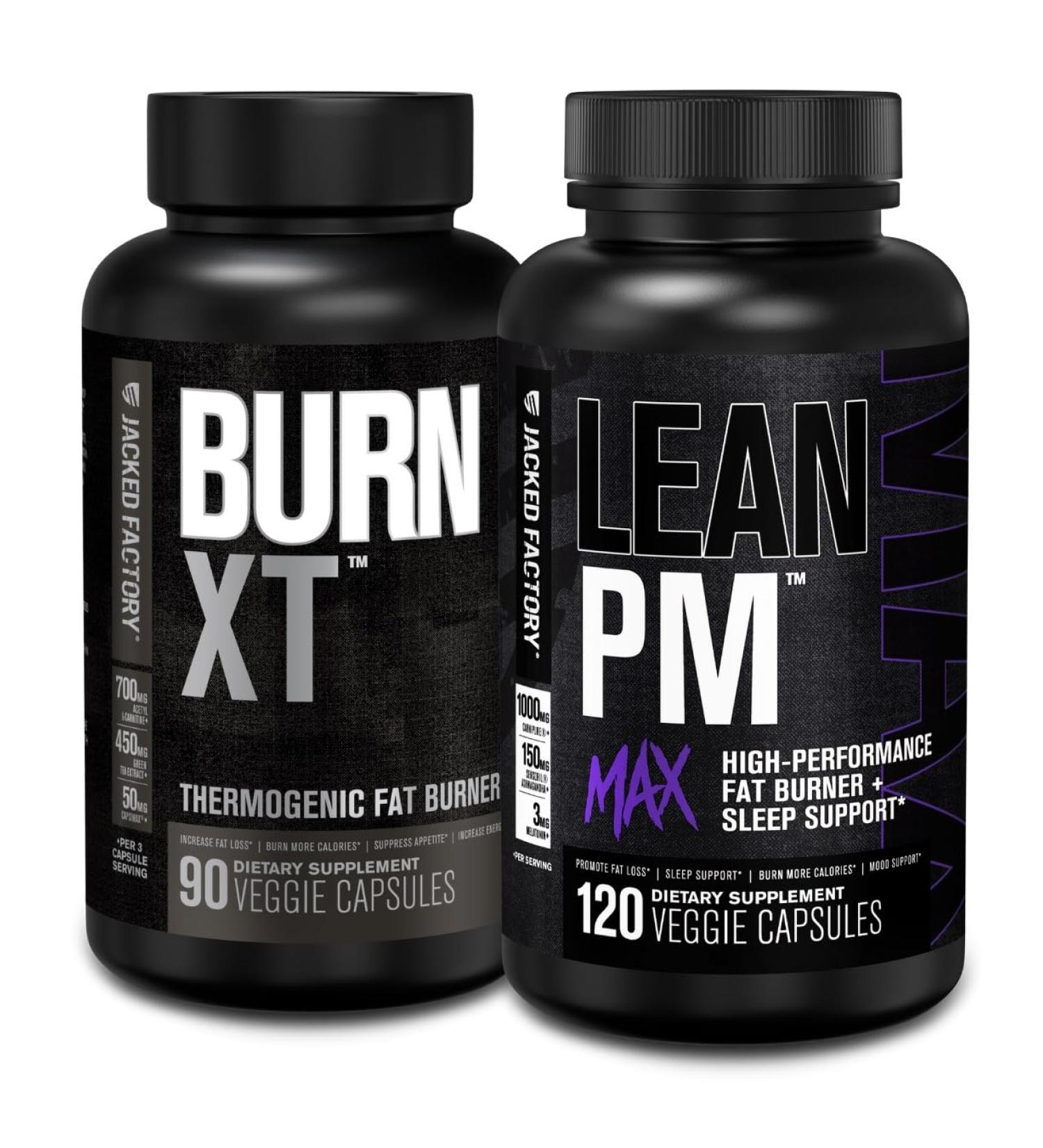 Jacked Factory Burn XT Thermogenic Fat Burner - Appetite Suppressant & Nootropic Energy Booster (90 Capsules) & Lean PM Max High-Performance Weight Loss Sleep Support | (120 Capsules) - Buy Online on GoSupps.com