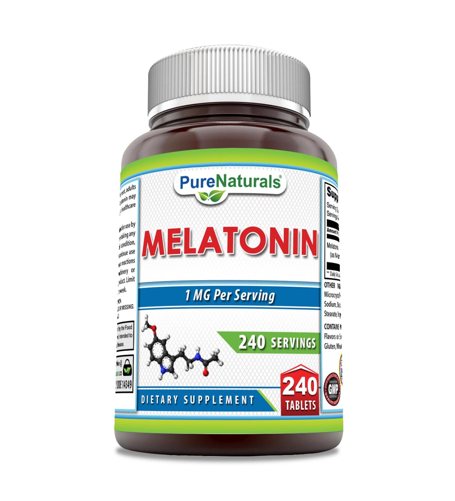 Pure Naturals Melatonin Supplement | 1 Mg Per Serving | 240 Tablets | Non-GMO | Gluten-Free | Made in USA