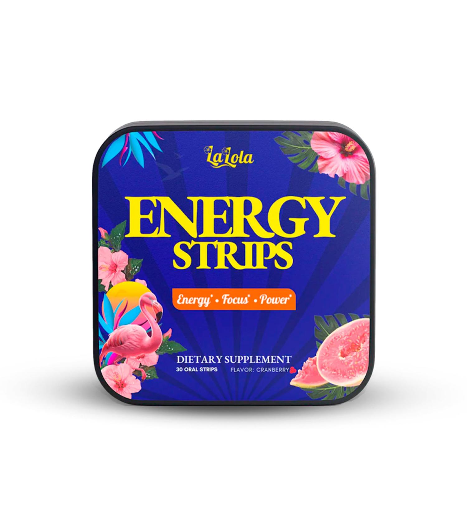 LALOLA Energy Strips Quick-Dissolving Oral Strips 50mg Green Tea Caffeine 30mg L-Theanine 1000mcg B12 Gluten Free Clean Energy Without Jitters - Buy Online on GoSupps.com