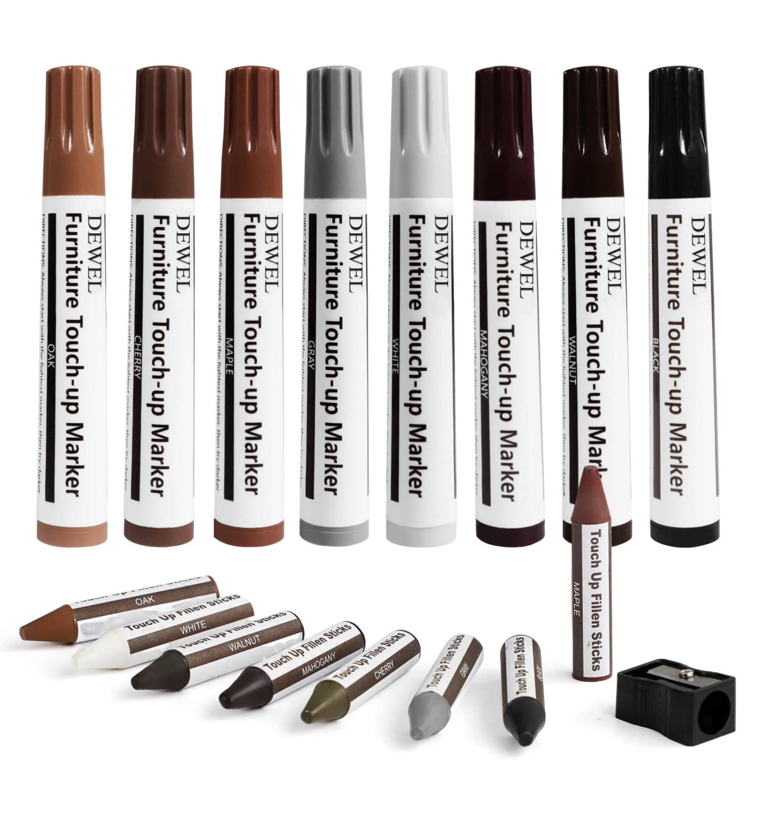 DEWEL Furniture Markers Touch Up  17 Pcs Wood Scratch Repair Kit  Upgrade Wood Furniture Repair Markers and Wax Sticks for Stains  Scratches  Wood Floors  Tables  Bedposts - Buy Online on GoSupps.com