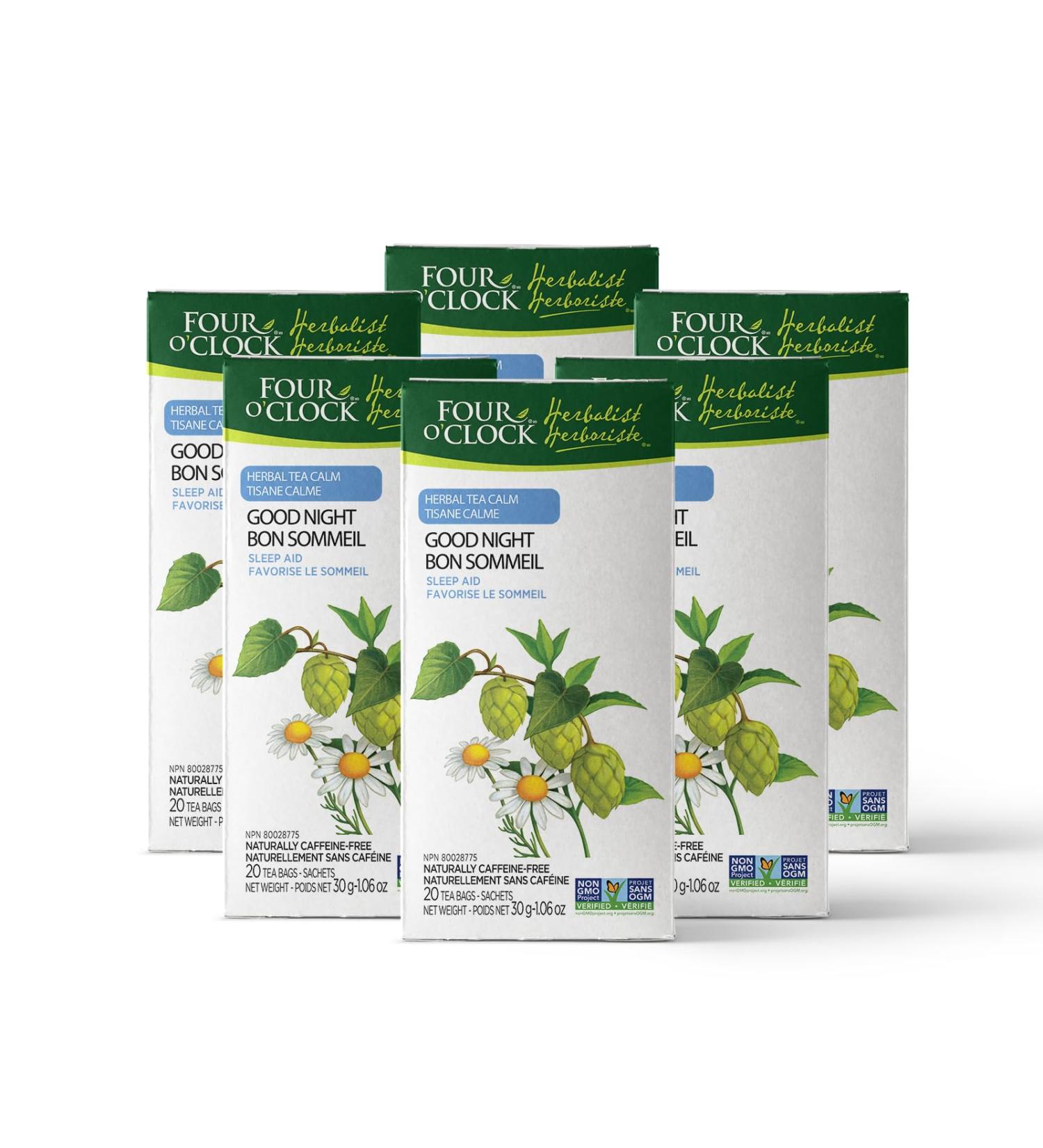 Four O'Clock Herbalist Calm Good Night Herbal Tea Non-Gmo Kosher Gluten-Free 6 Pack of 20 Teabags - Buy Online on GoSupps.com