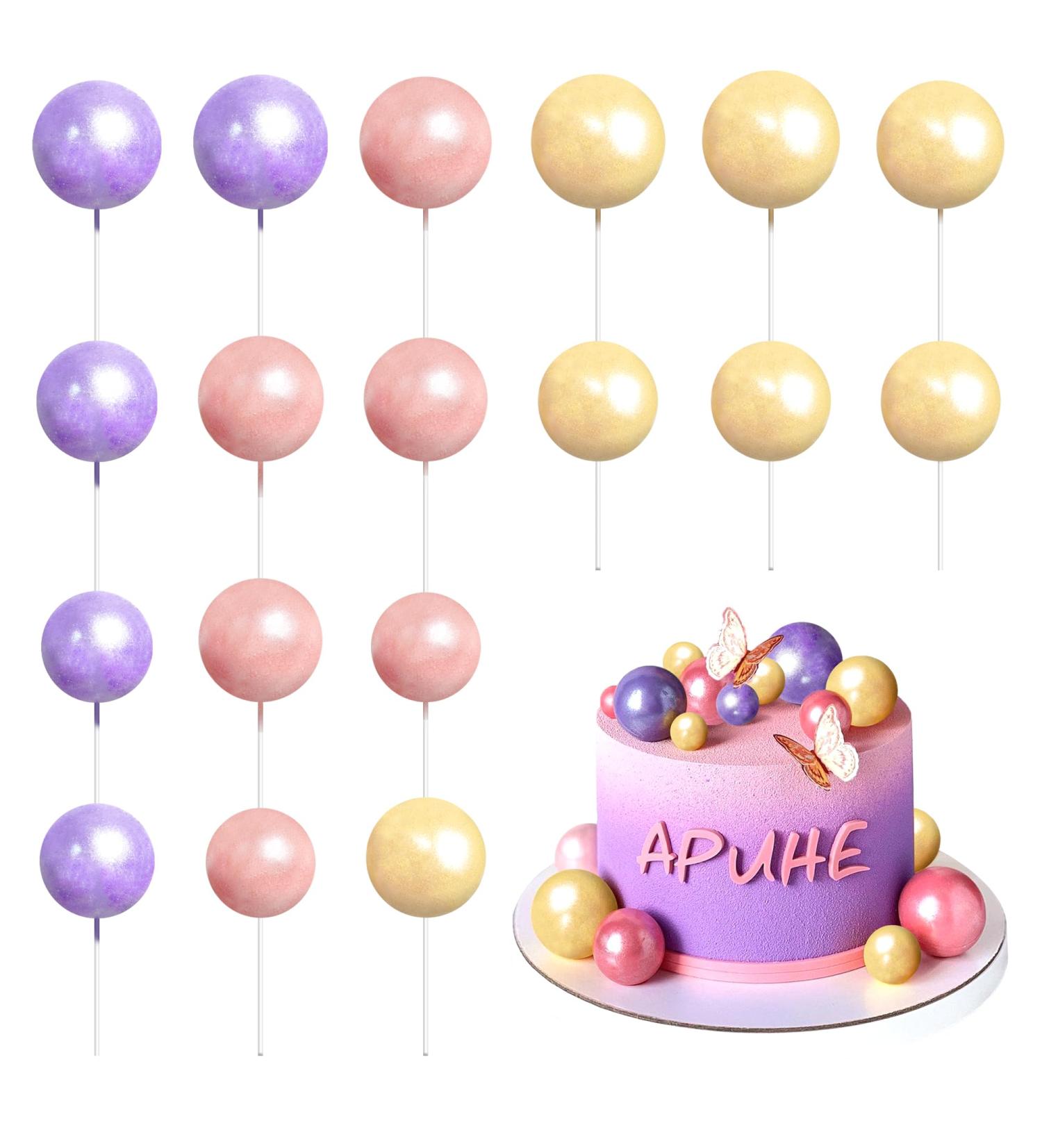 Ball Cake Topper Purple Cake Decoration with Pink Yellow ball cake toppers for Girl Women Birthday Party Baby Shower Celebration Party Boho Party Supplies (Style 1) - Buy Online on GoSupps.com