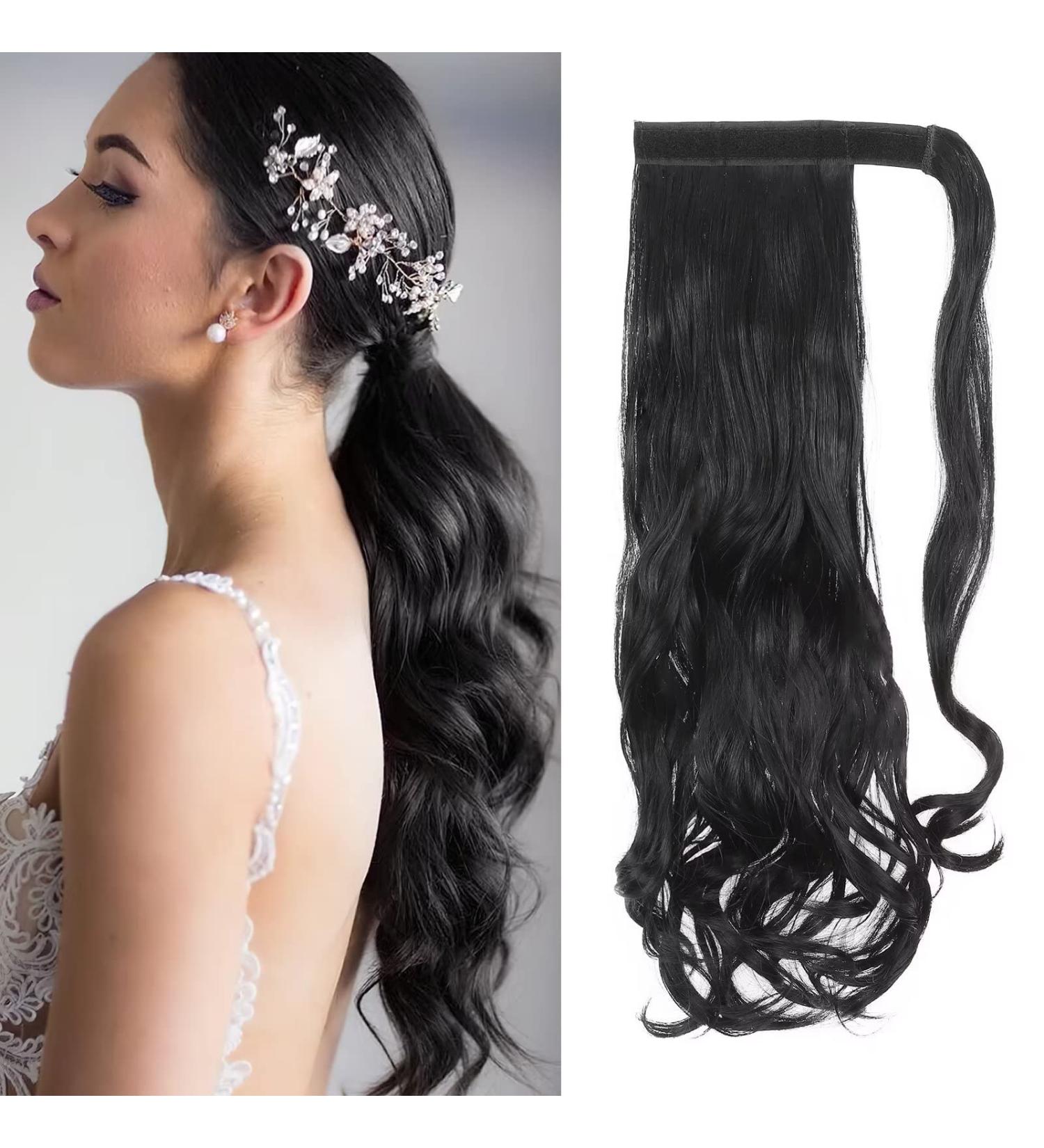 Tess Ponytail Extension - 60 cm Dark Black Wavy Braid | 100g Long Hair Extension for Horseplate | Best International Shipping - Buy Online on GoSupps.com