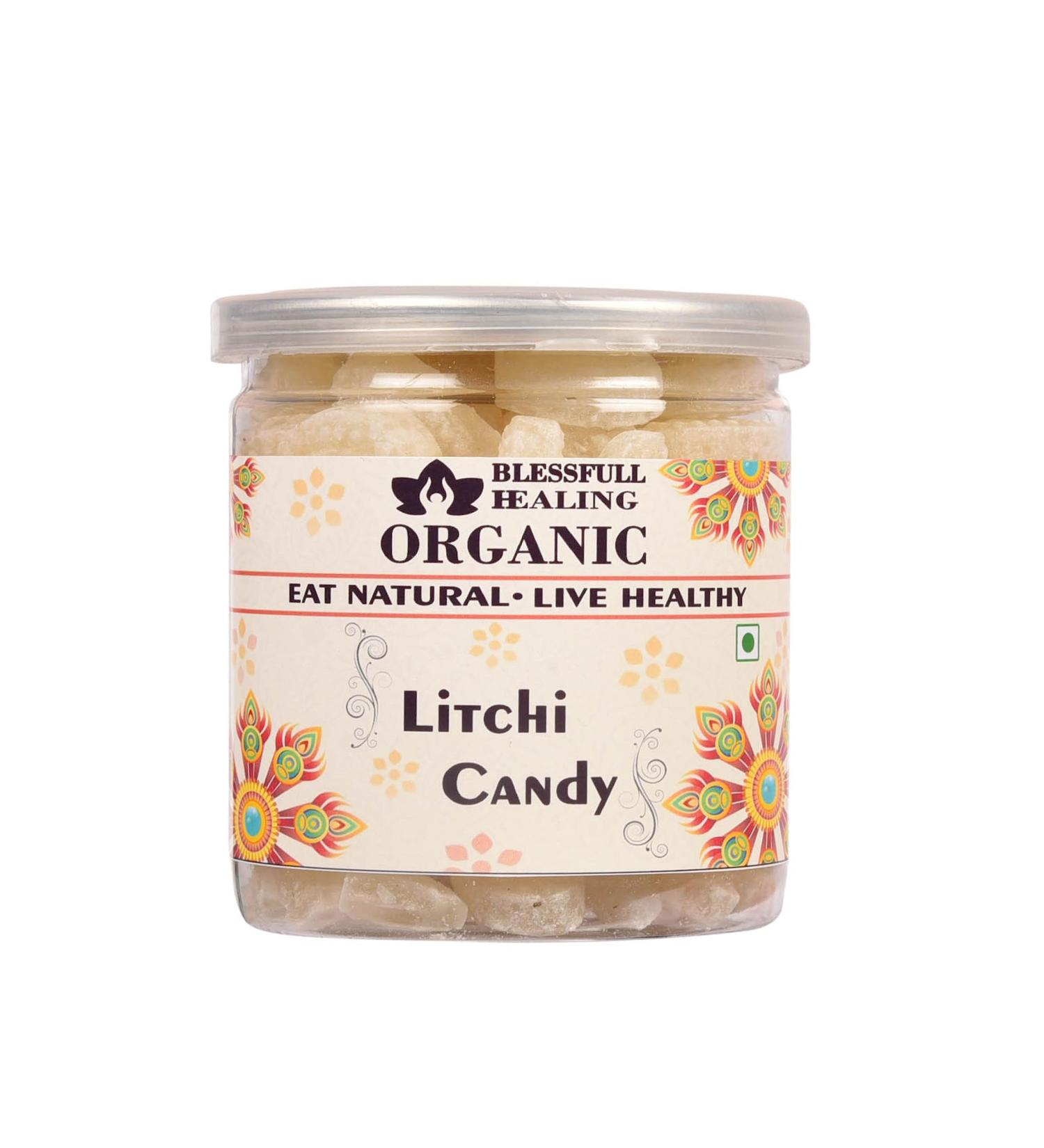 Blessfull Healing Organic Litchi Candy 400 Gram Airtight Container (Packing May Vary)