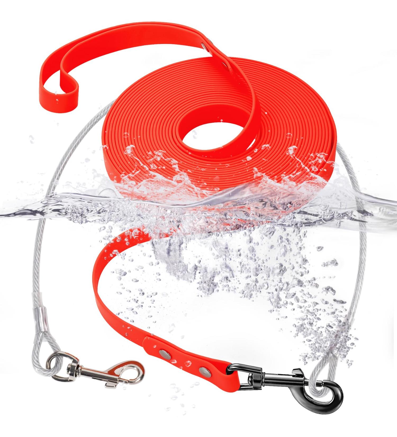 Waterproof Dog Leash - Chew Proof Tie-Out 15m Training Leash for Dogs (Orange) - Durable Lightweight & Reflective - Buy Online on GoSupps.com