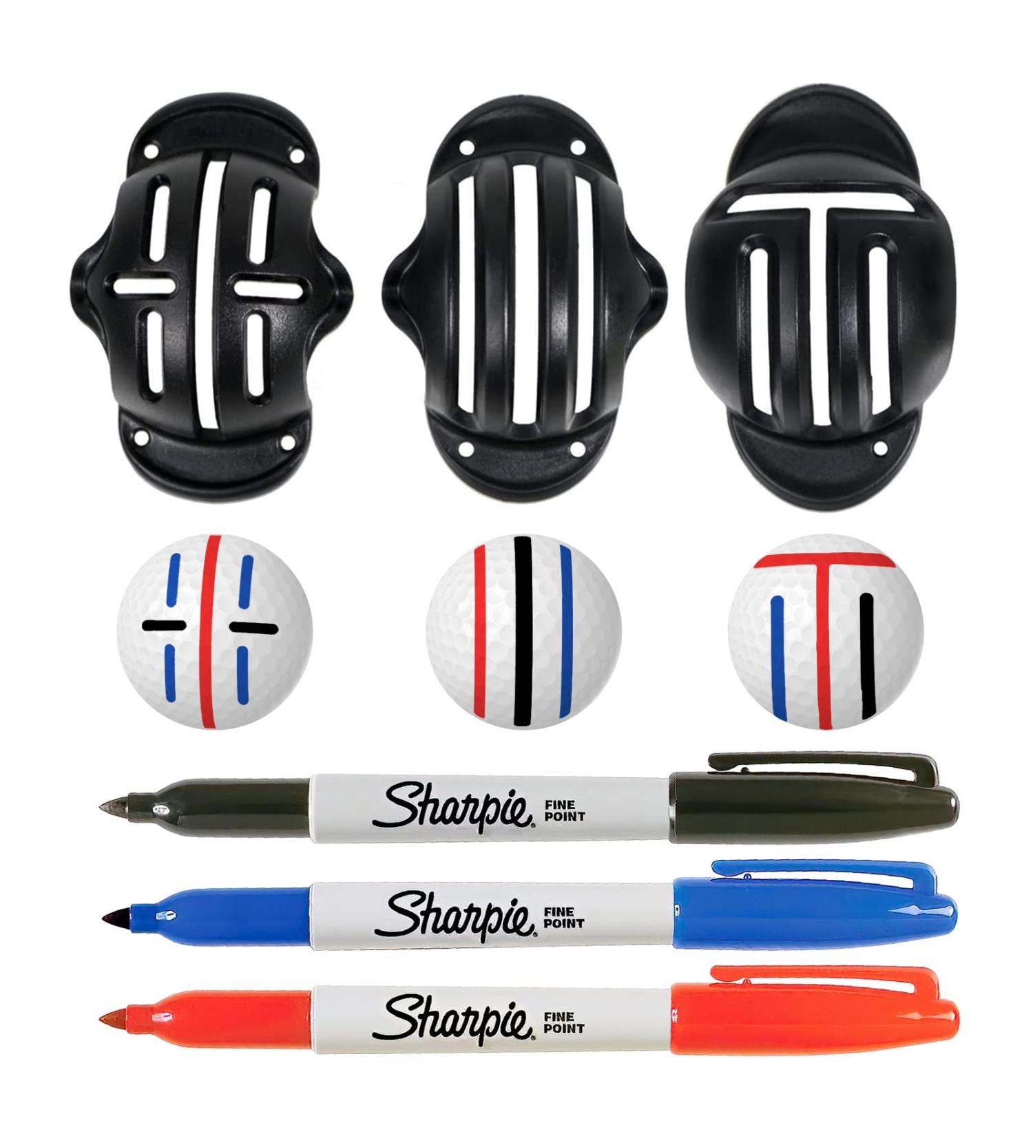SAPLIZE High Precision Golf Ball Marker Kit with 3 Sharpie Markers - Golf Ball Stencils, Line Marker Tool for Alignment and Identification - Buy Online on GoSupps.com