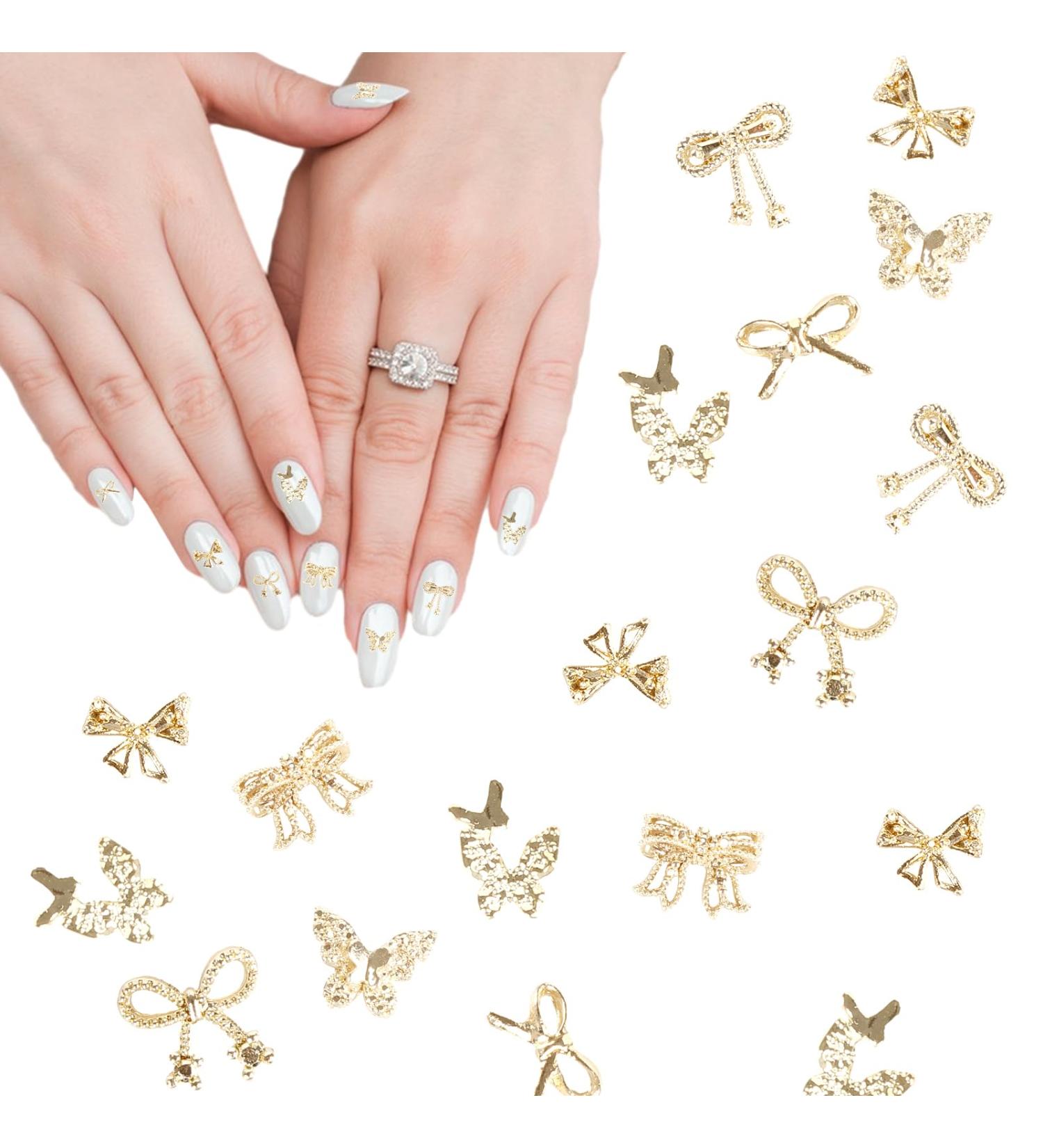 Buy Butterfly Nair Charms 40Pcs - Gold Alloy Nail Art Decorations with 7 Styles of 3D Bow Gemstones & Double Layer Designs - Buy Online on GoSupps.com