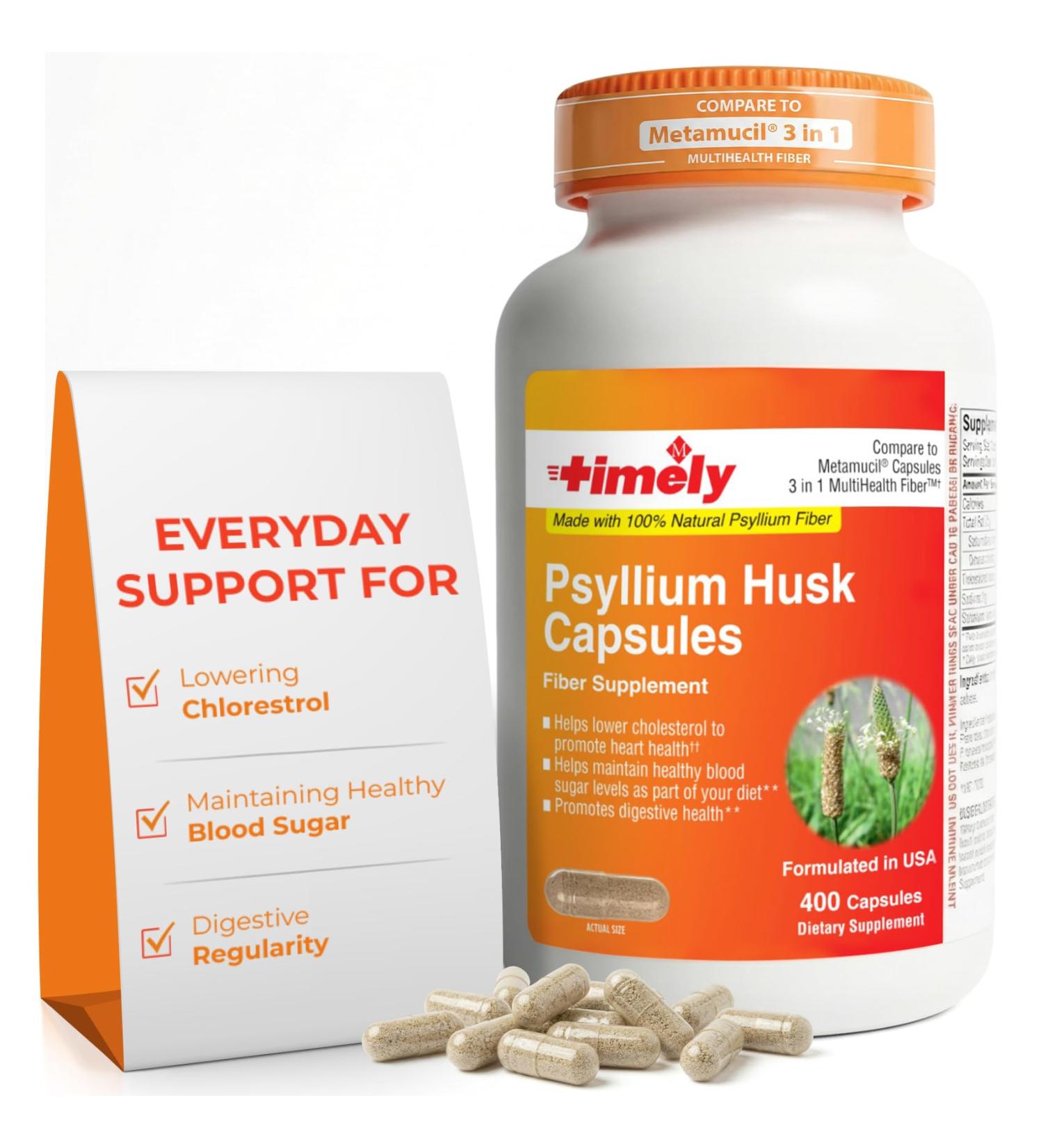 TIME-Cap Labs 400 Count Psyllium Husk Fiber Capsules - Gluten-Free Soluble Fiber Supplement for Adults Digestive Regularity Support Gentle Daily Fiber Support Routine Use for Men & Women - Buy Online on GoSupps.com