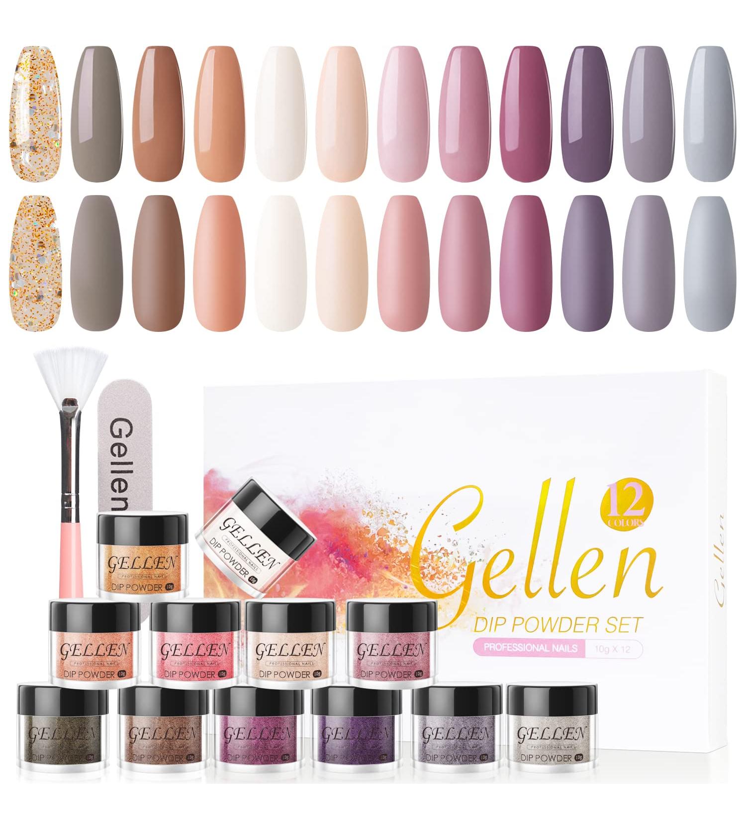 Gellen Dip Powder Nail Set - 12 Pcs Nude Grays Glitters Fall Winter Colors - Starter Kit for French Nail Art - No Lamp Needed - Buy Online on GoSupps.com