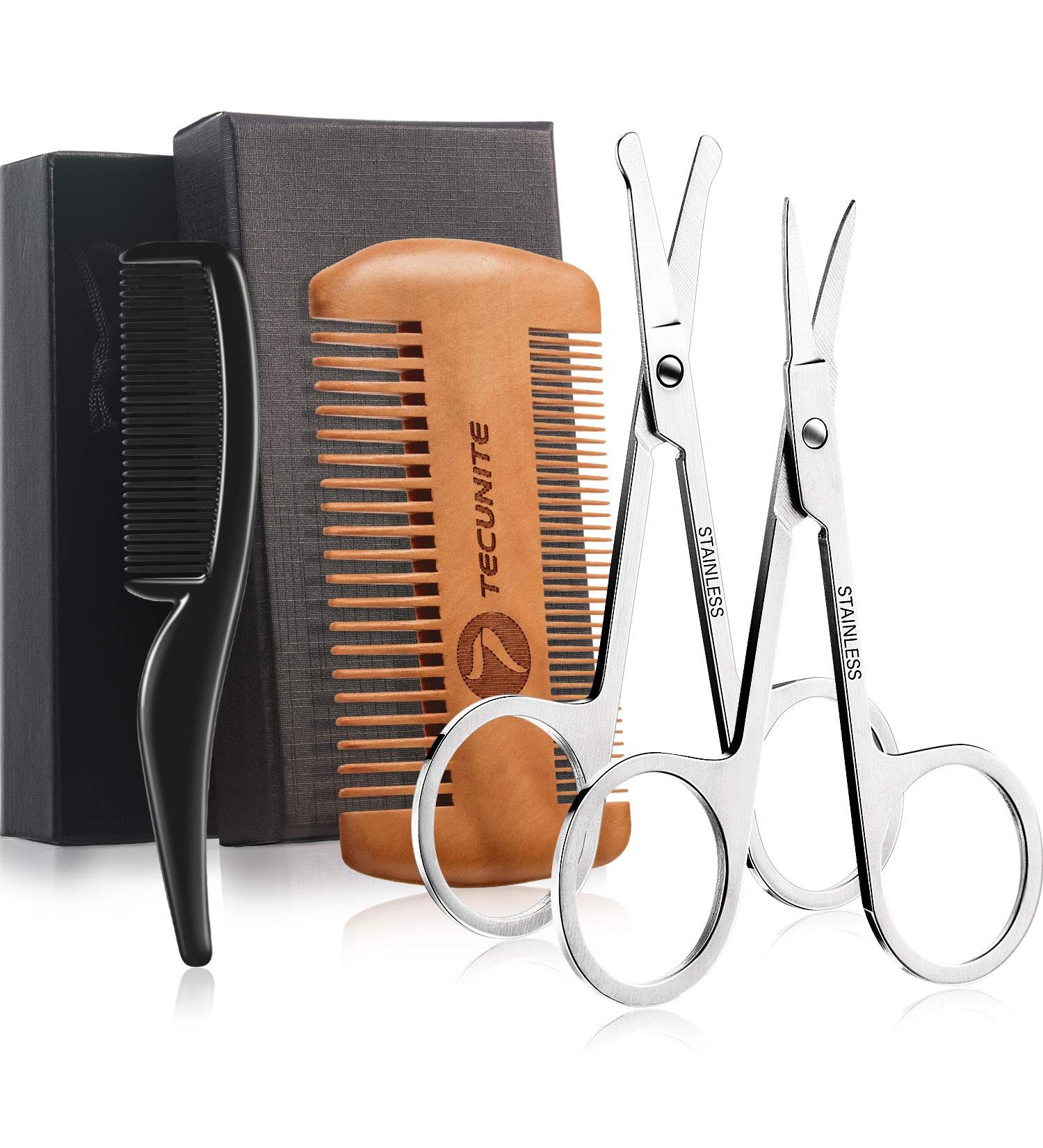 4-Piece Beard Shear Set & Mustache Scissors Kit for Men | Bart Kamm Grooming Tools with Storage Bag Style 2 - Buy Online on GoSupps.com