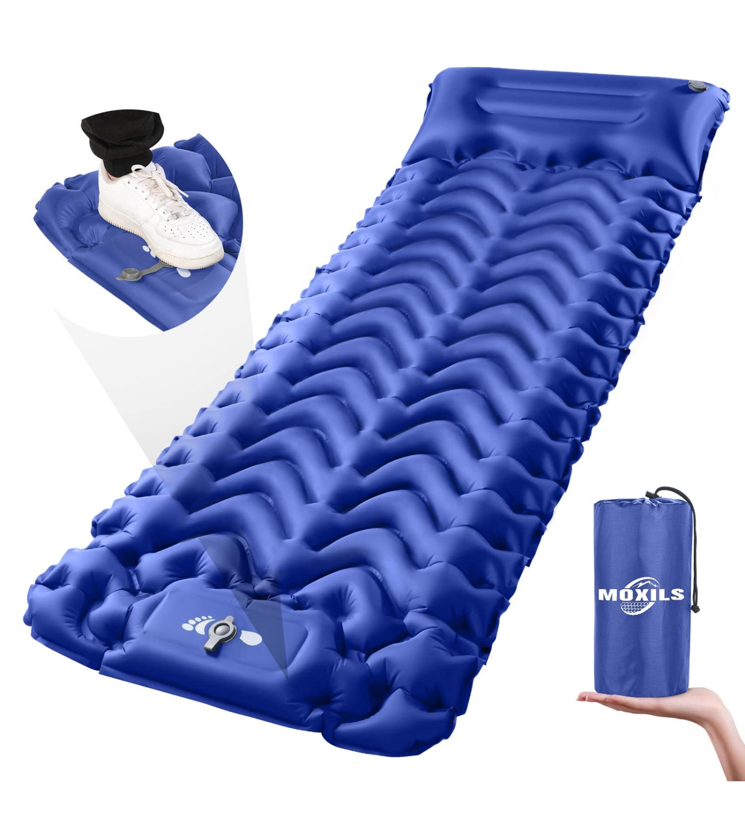 MOXILS Ultralight Inflatable Sleeping Pad for Camping - 75''X25'' with Built-in Pump - Ultimate for Hiking and Outdoor Adventures - Compact & Lightweight Air Mattress (Blue) - Buy Online on GoSupps.com