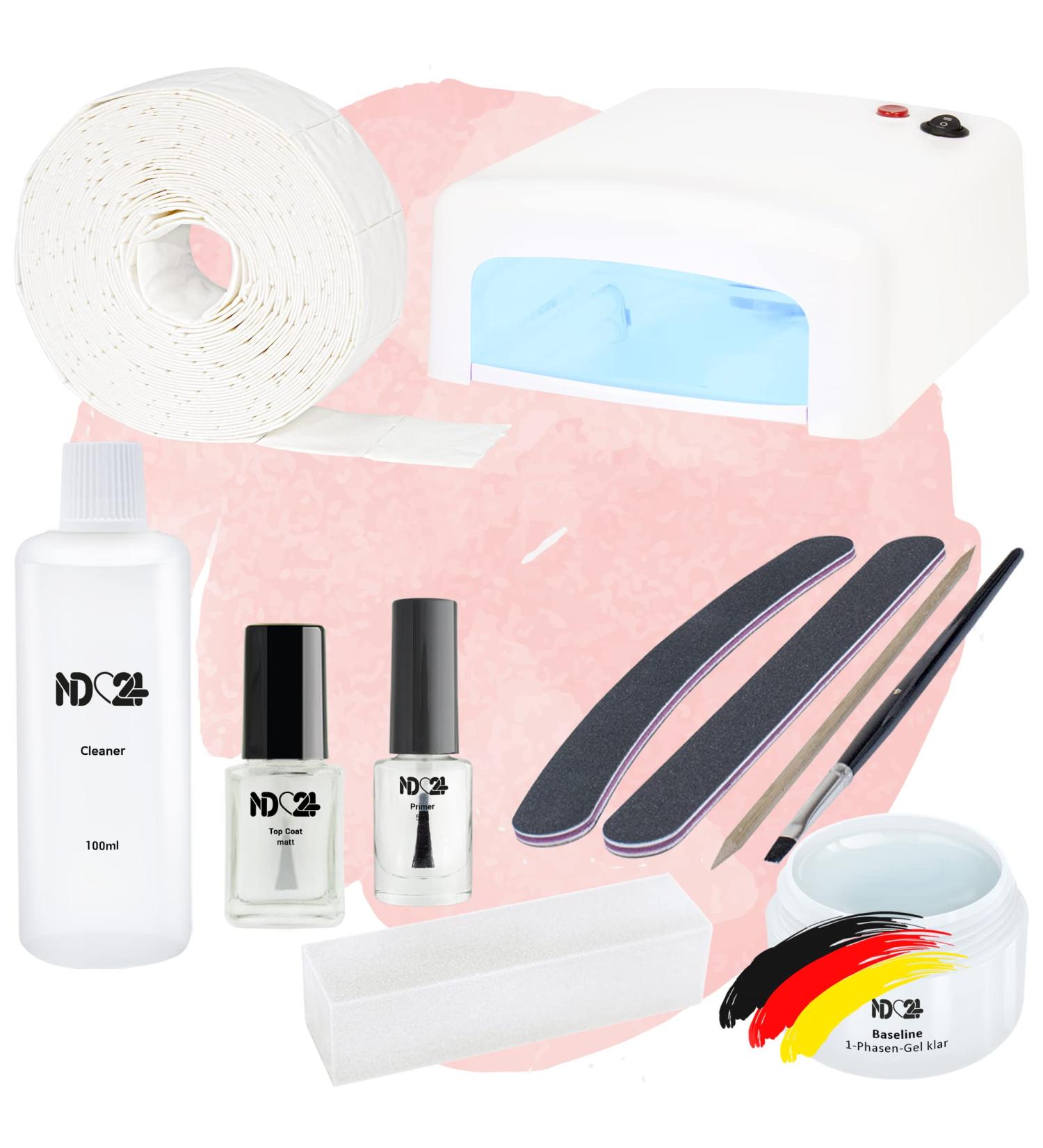 ND24 Naildesign Gelnail Starter Set for Beginners 9-Part Complete Kit with UV Lamp Top Coat Primer Pen & Vegan Gel Made in Germany - Buy Online on GoSupps.com